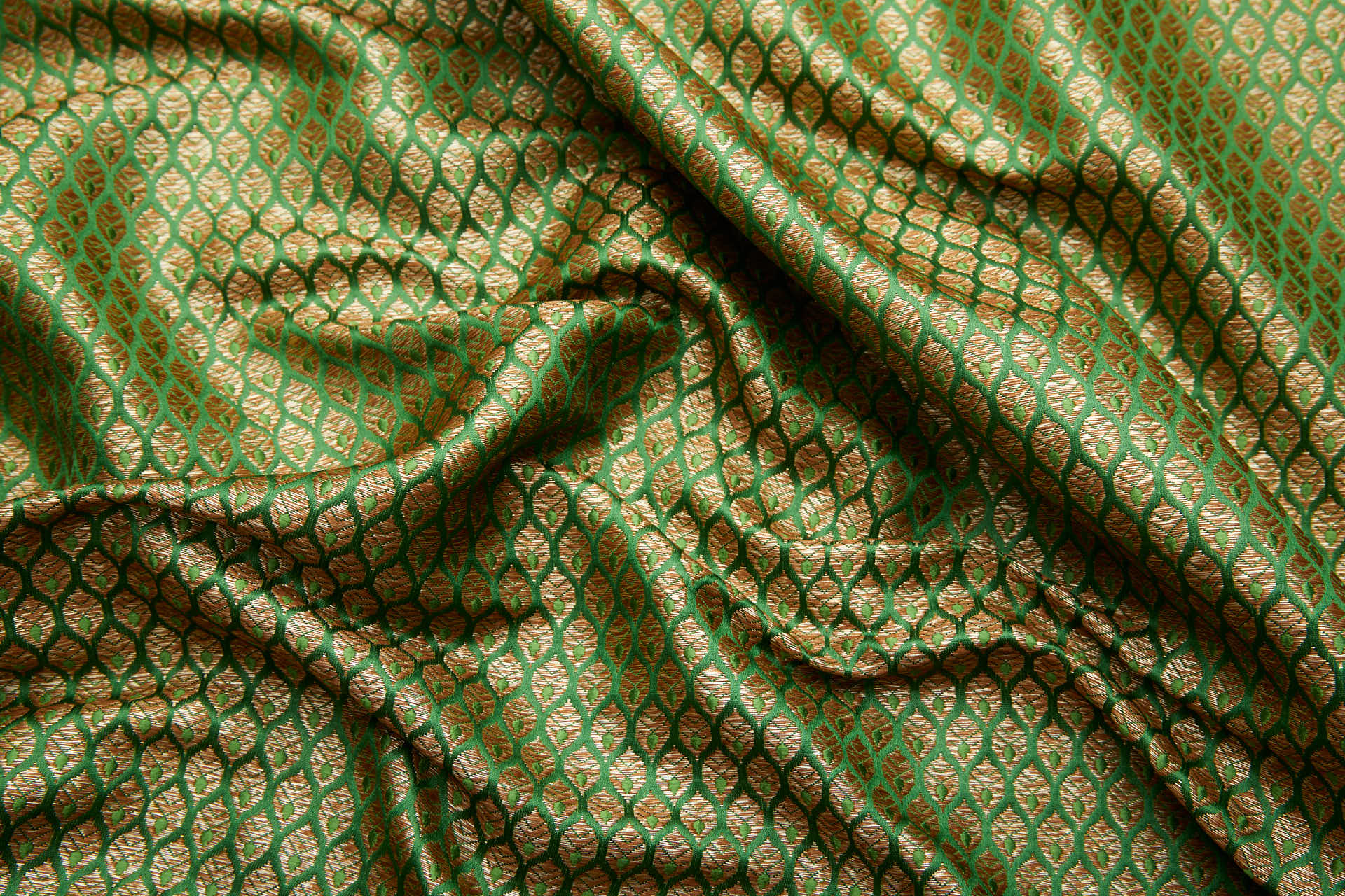 Banaras Brocade - Green / Gold Leaves fabric, image 10 of 11