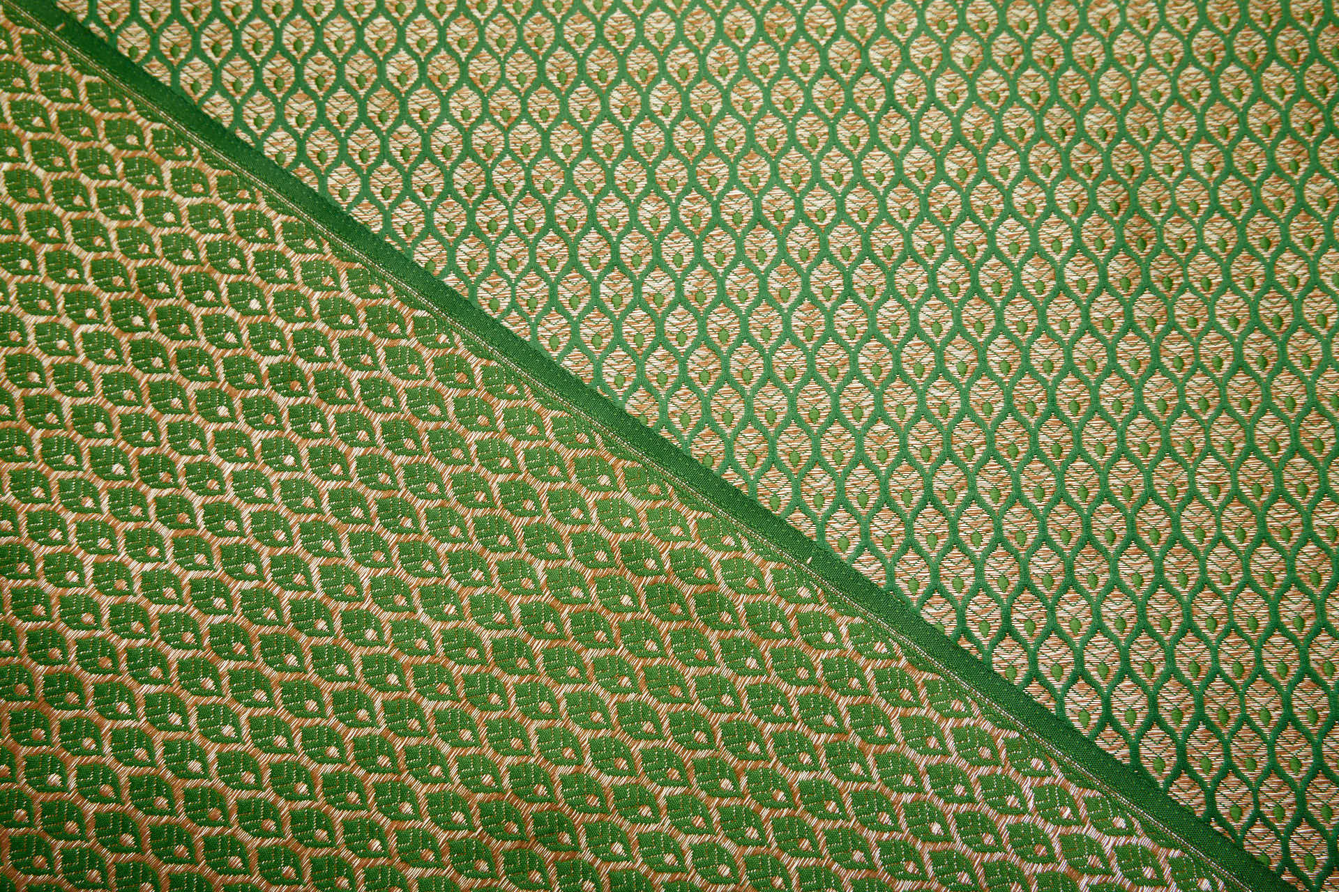 Banaras Brocade - Green / Gold Leaves fabric, image 9 of 11