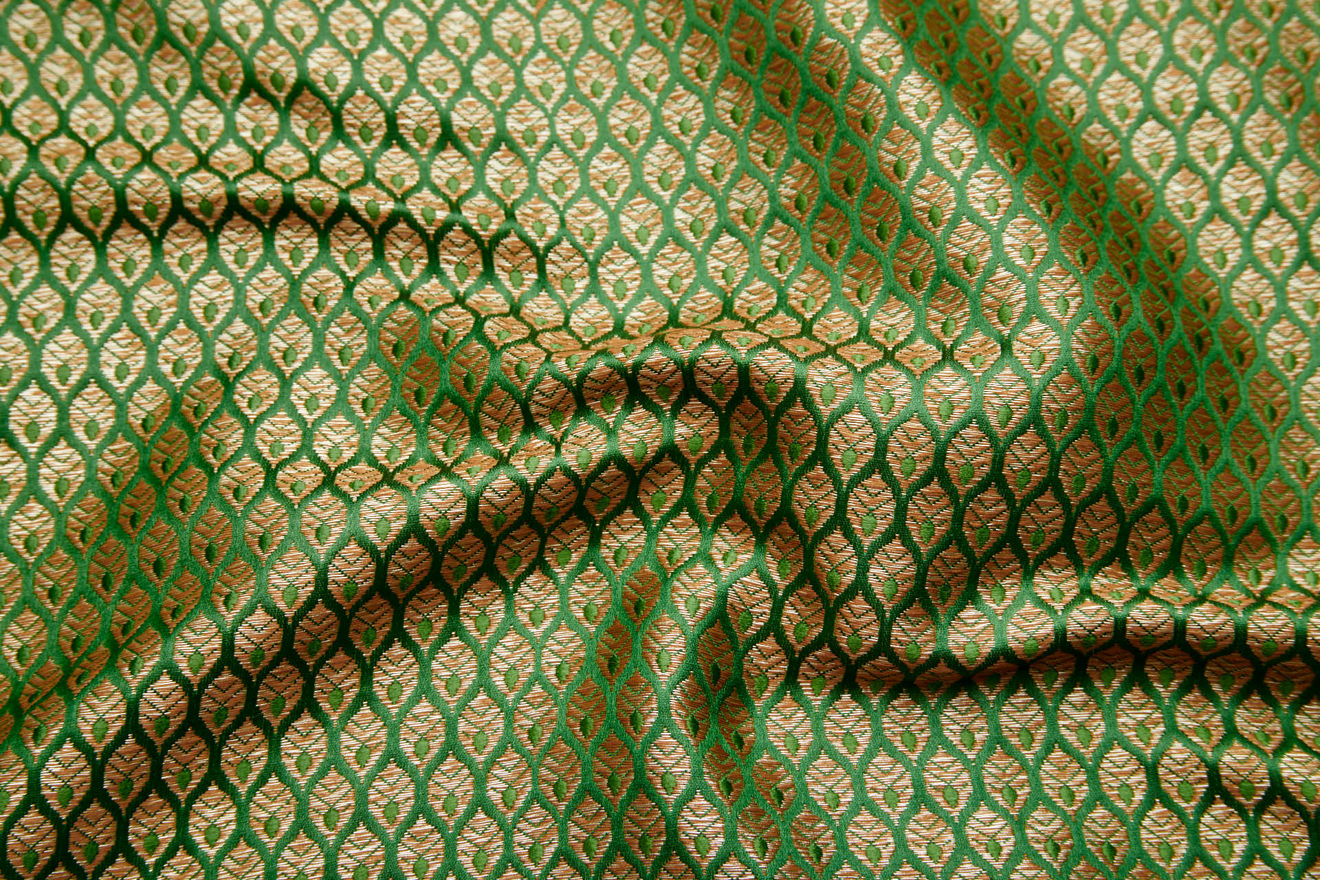 Banaras Brocade - Green / Gold Leaves fabric, image 2 of 11