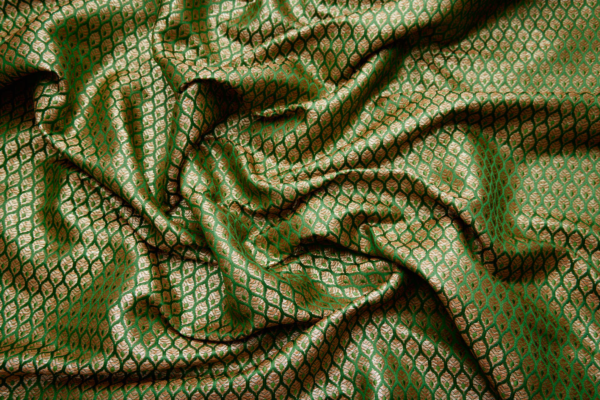 Banaras Brocade - Green / Gold Leaves fabric, image 8 of 11