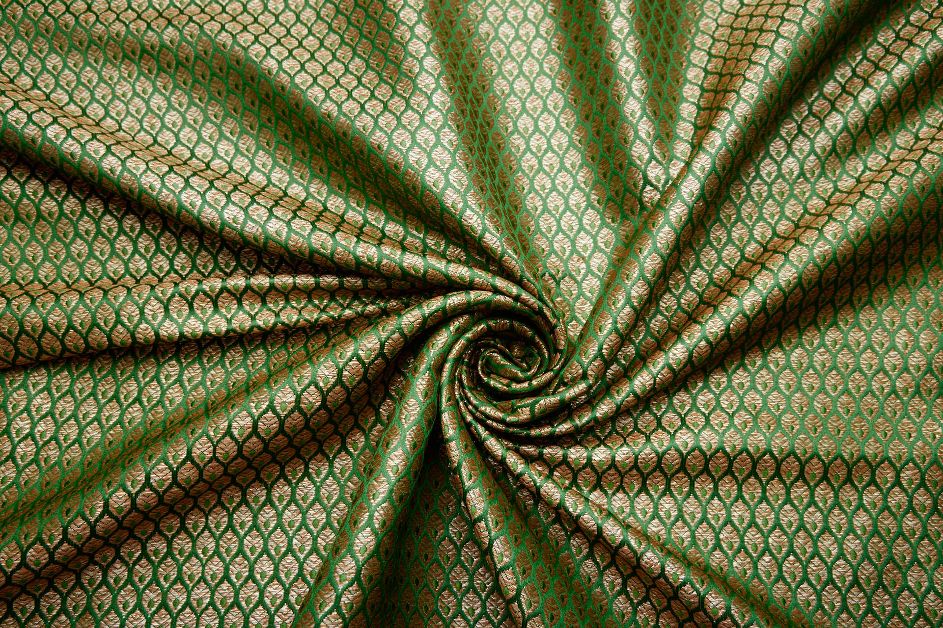 Banaras Brocade - Green / Gold Leaves fabric, image 3 of 11