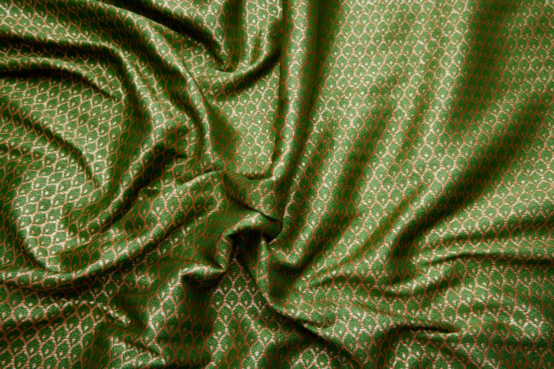 Banaras Brocade - Green / Gold Leaves fabric, image 7 of 11