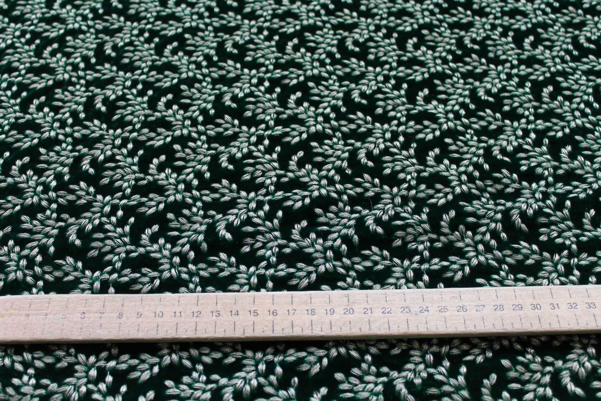 Ornate Gold Leaf Embroidery on Emerald Green Silk Velvet fabric, image 6 of 6
