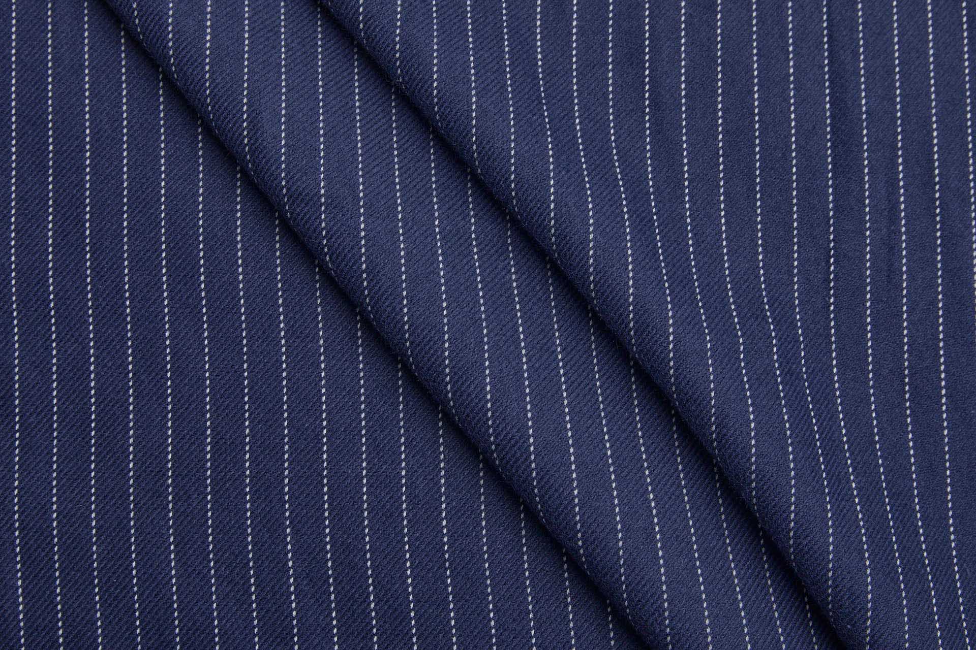 Soft Cotton Twill Suiting - Navy with White Pinstripe fabric