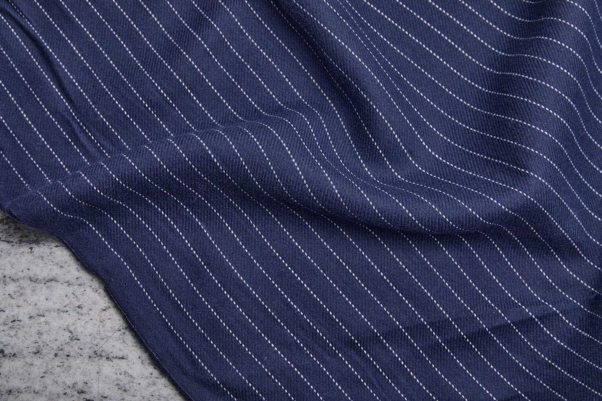 Soft Cotton Twill Suiting - Navy with White Pinstripe fabric, image 4 of 8
