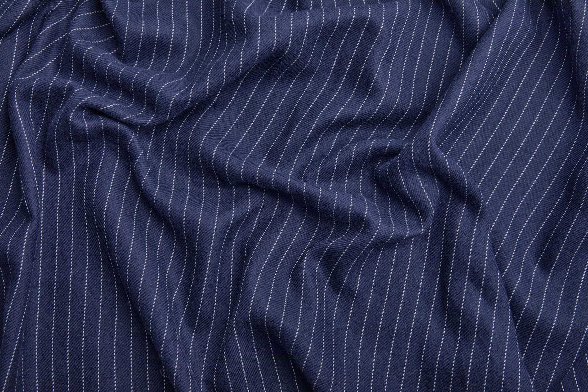 Soft Cotton Twill Suiting - Navy with White Pinstripe fabric, image 6 of 8