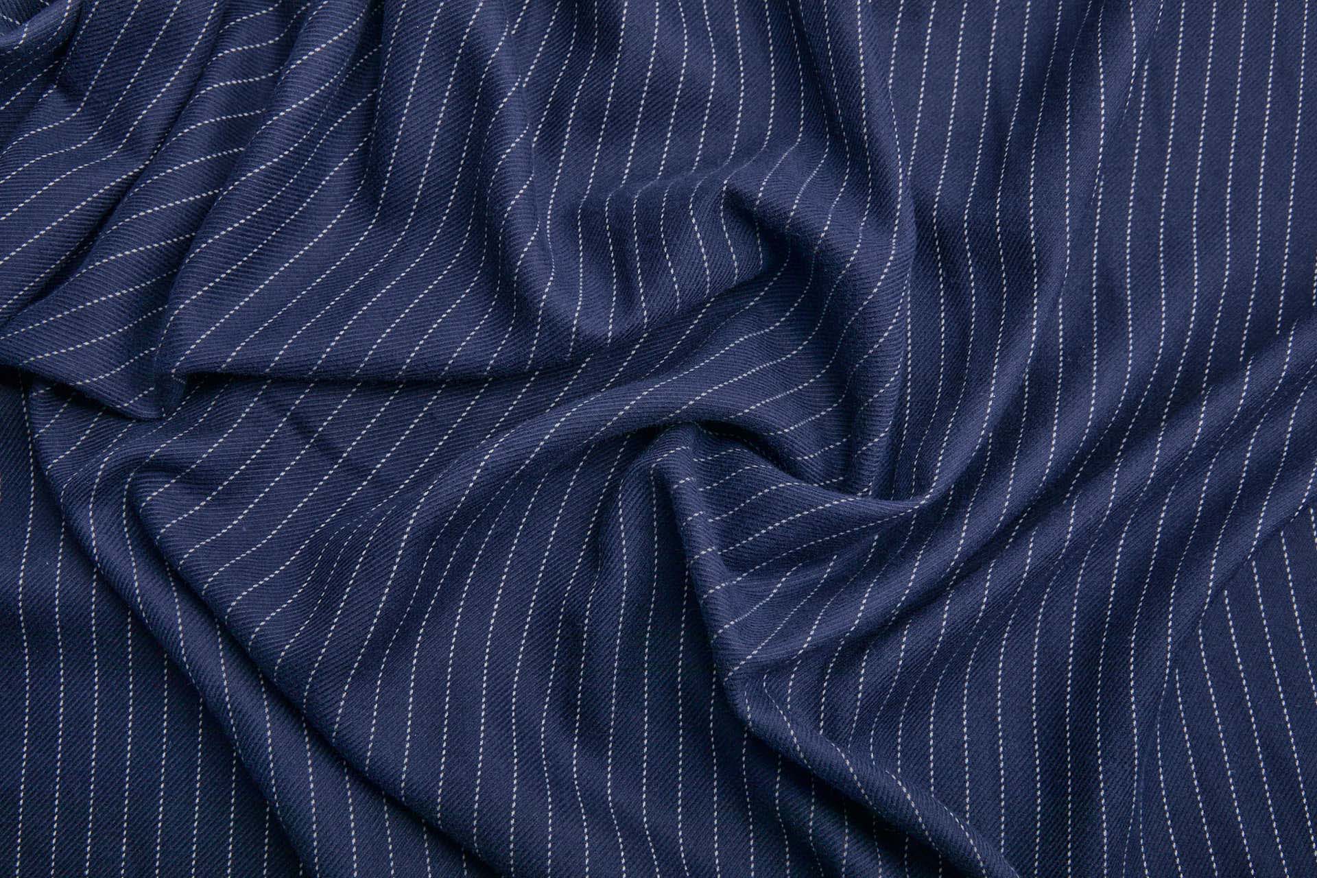 Soft Cotton Twill Suiting - Navy with White Pinstripe fabric, image 7 of 8