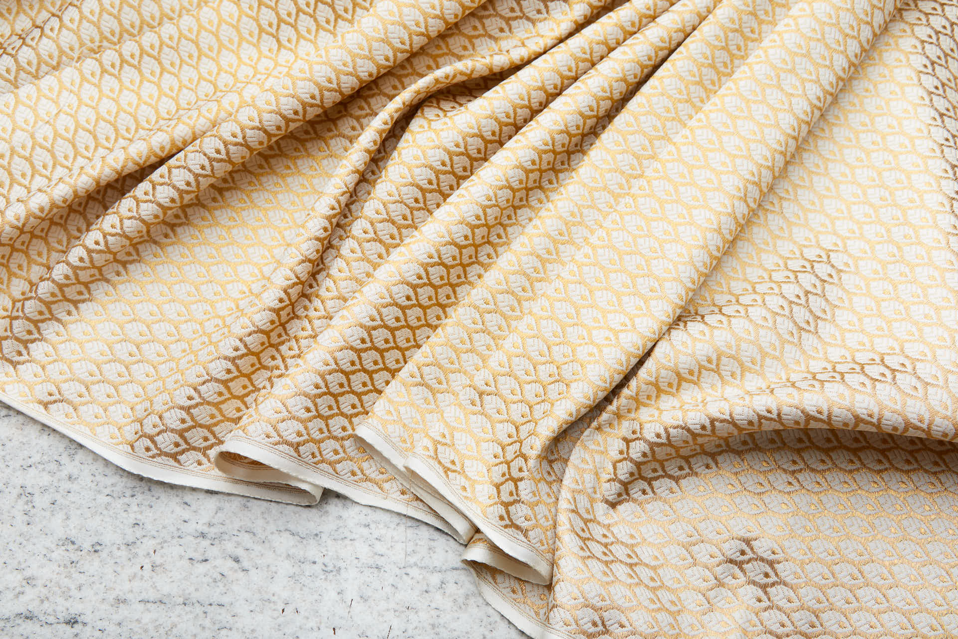 Banaras Brocade - Ivory / Gold Leaves fabric, image 8 of 11