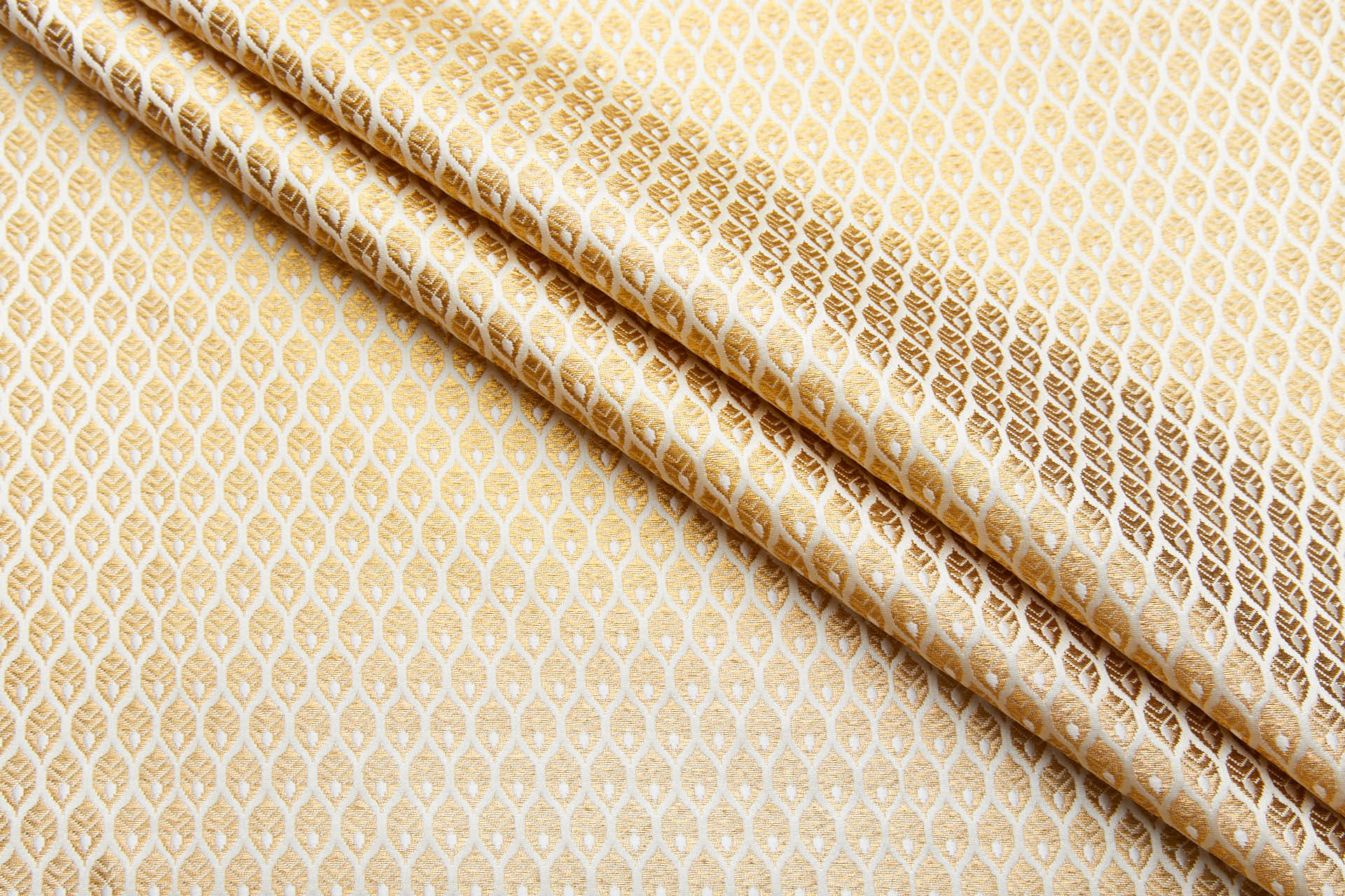 Banaras Brocade - Ivory / Gold Leaves fabric, image 5 of 11