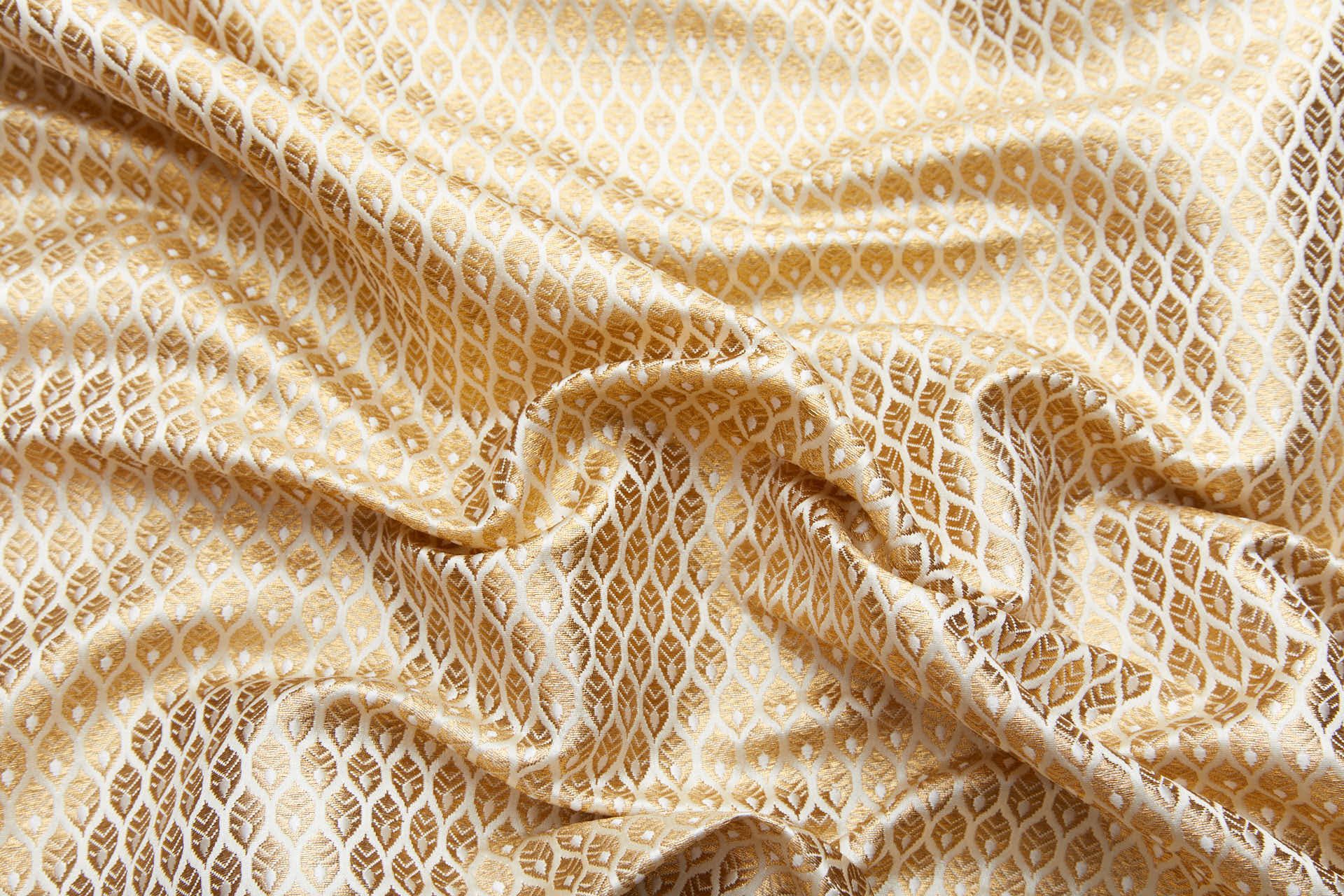 Banaras Brocade - Ivory / Gold Leaves fabric, image 3 of 11