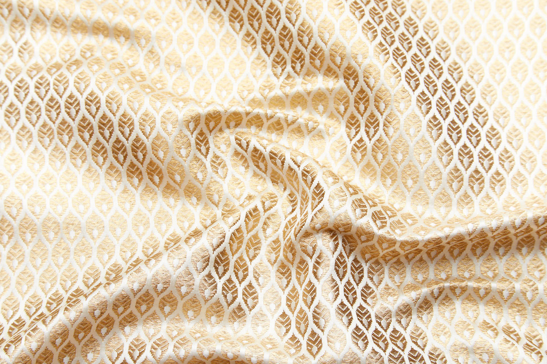 Banaras Brocade - Ivory / Gold Leaves fabric, image 2 of 11
