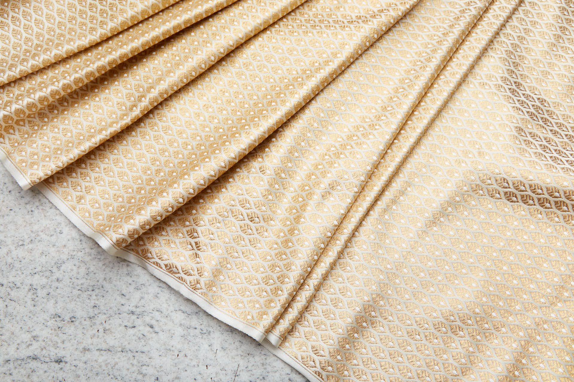Banaras Brocade - Ivory / Gold Leaves fabric