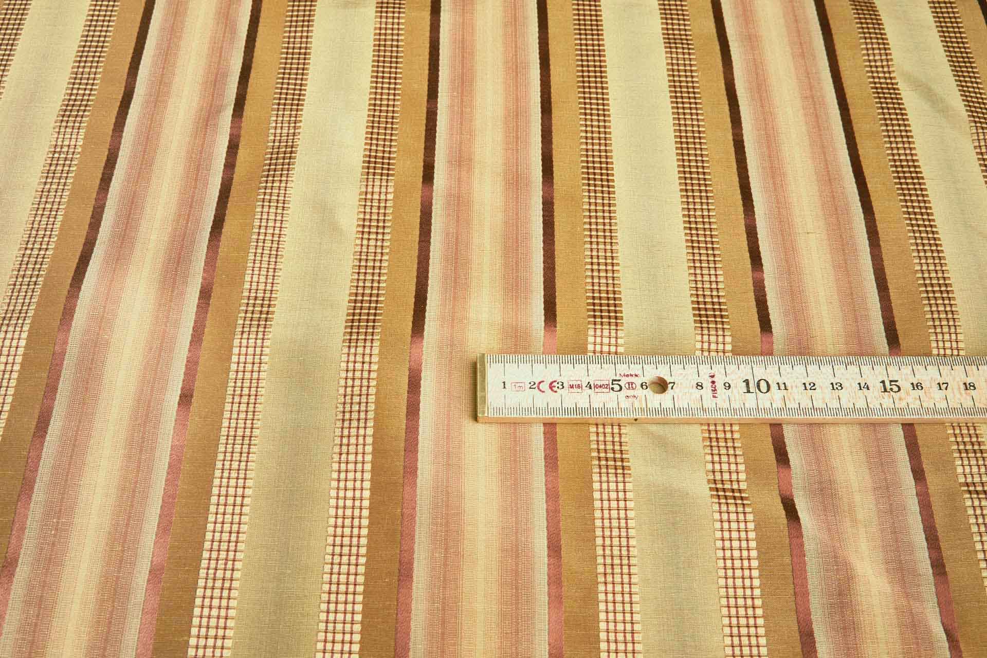 Gold and Red Multi Stripe Cotton and Silk Brocade fabric, image 2 of 6