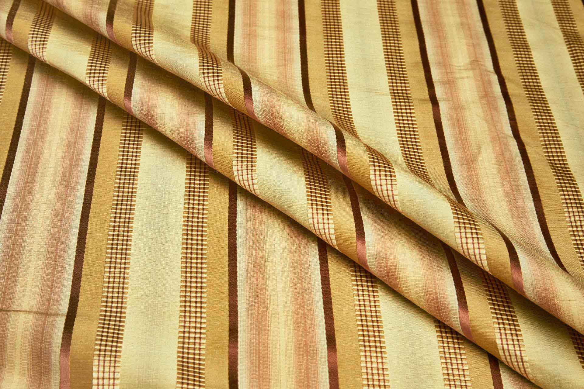 Gold and Red Multi Stripe Cotton and Silk Brocade fabric