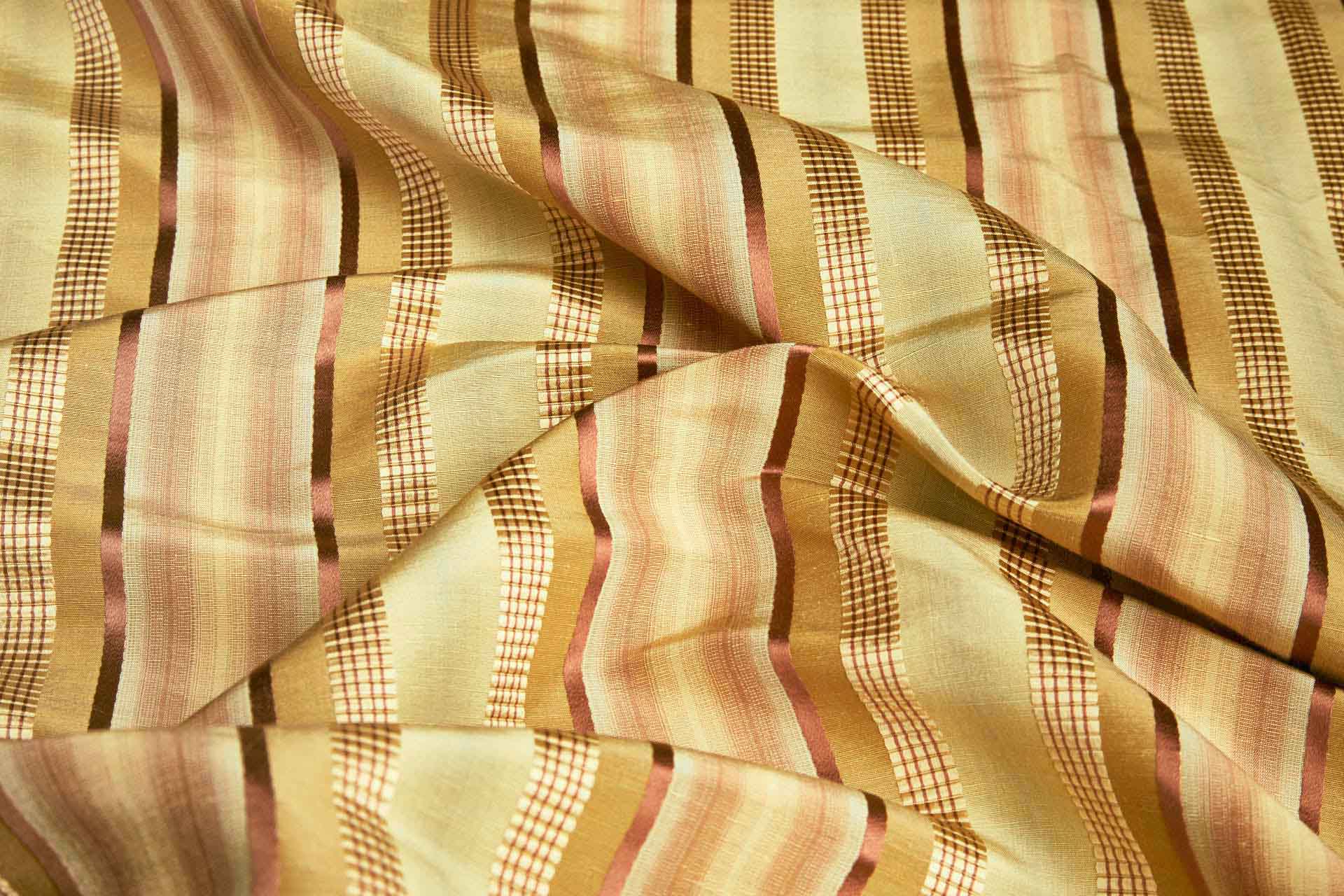 Gold and Red Multi Stripe Cotton and Silk Brocade fabric, image 3 of 6
