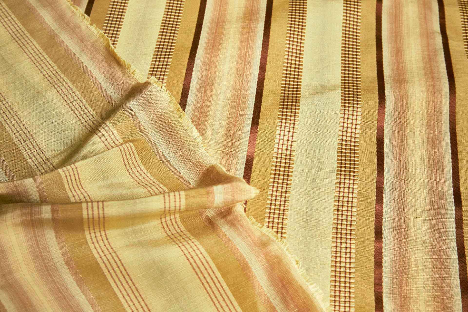 Gold and Red Multi Stripe Cotton and Silk Brocade fabric, image 4 of 6