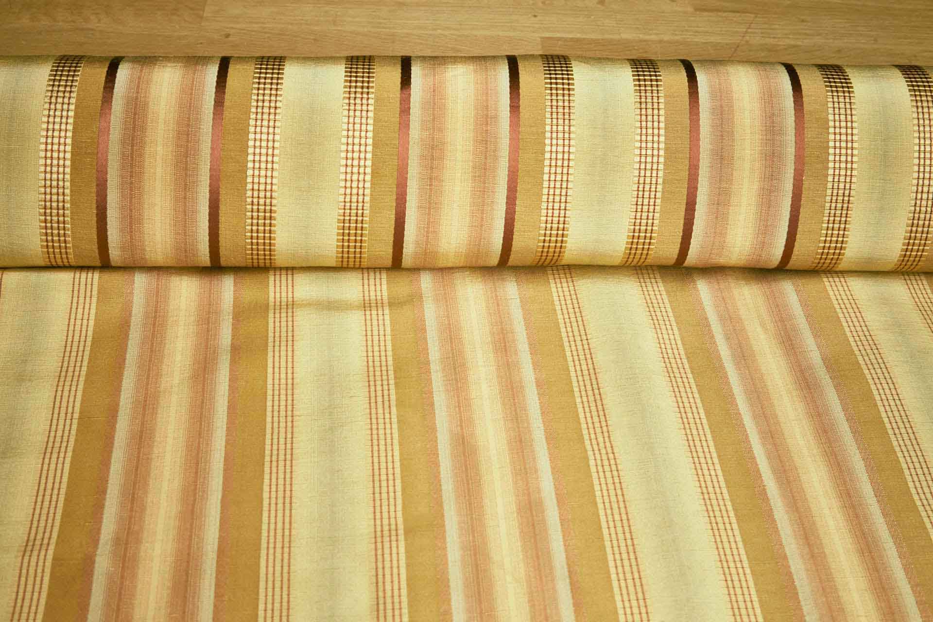 Gold and Red Multi Stripe Cotton and Silk Brocade fabric, image 5 of 6
