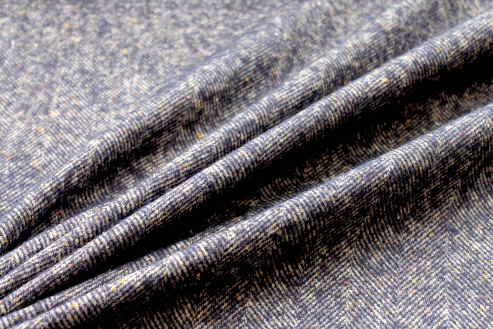 Navy / Beige Herringbone Pattern Wool fabric, image 2 of 6