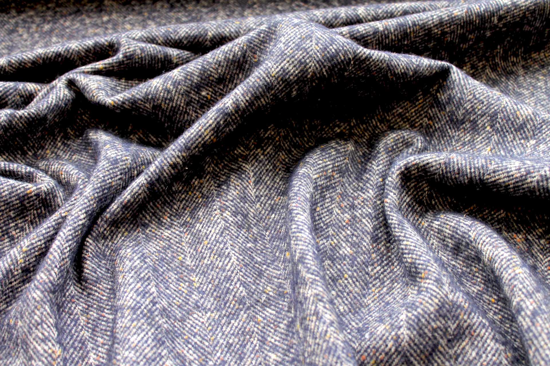 Navy / Beige Herringbone Pattern Wool fabric, image 3 of 6