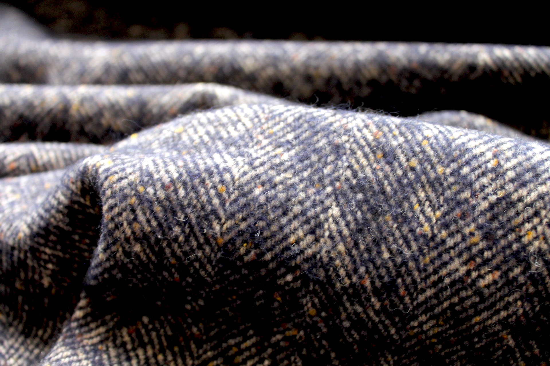Navy / Beige Herringbone Pattern Wool fabric, image 4 of 6