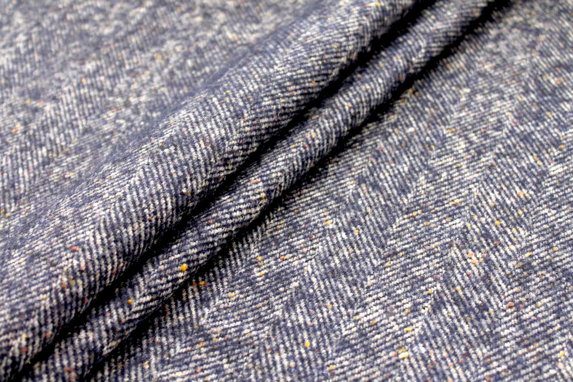 Navy / Beige Herringbone Pattern Wool fabric