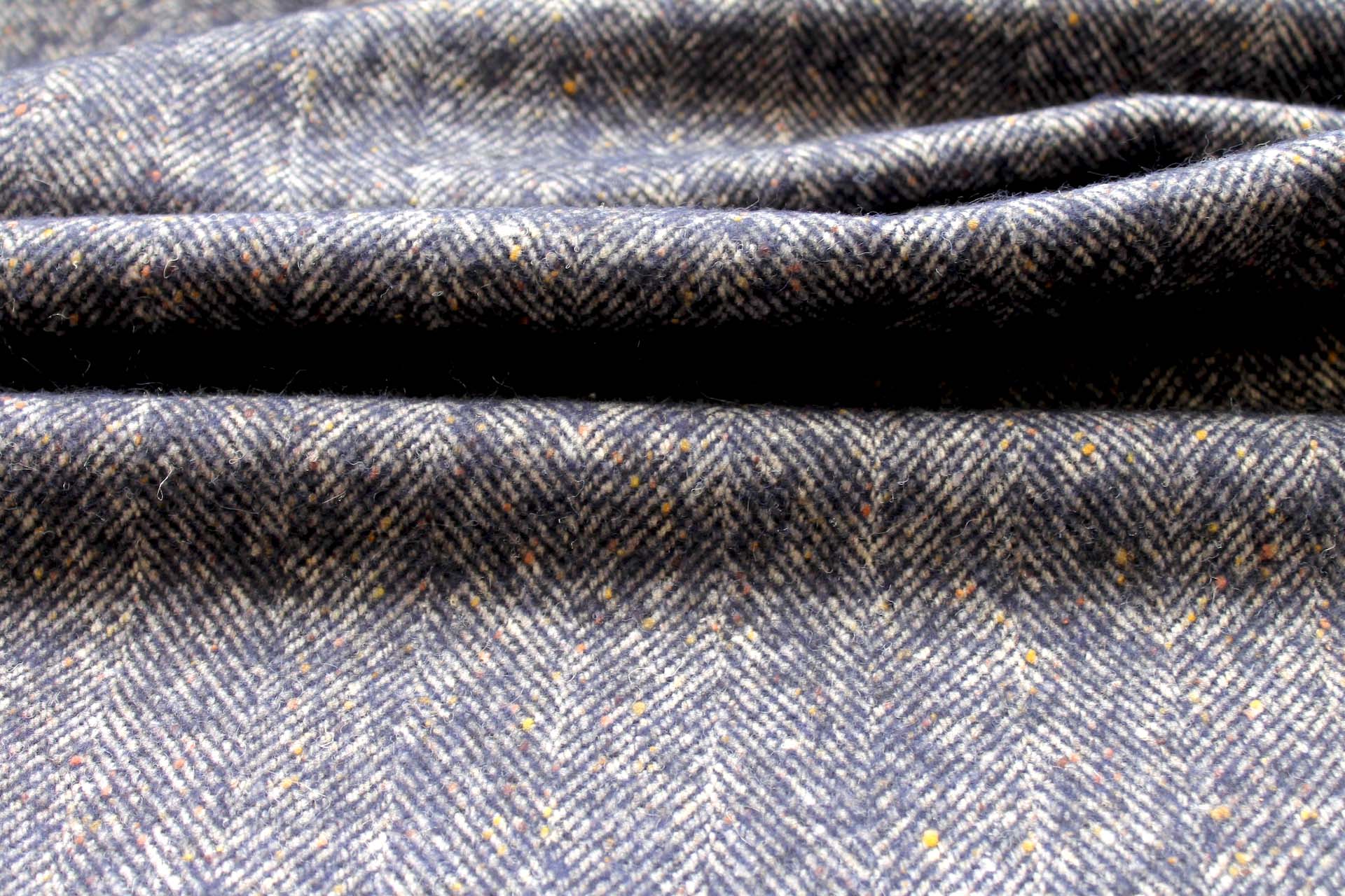 Navy / Beige Herringbone Pattern Wool fabric, image 5 of 6