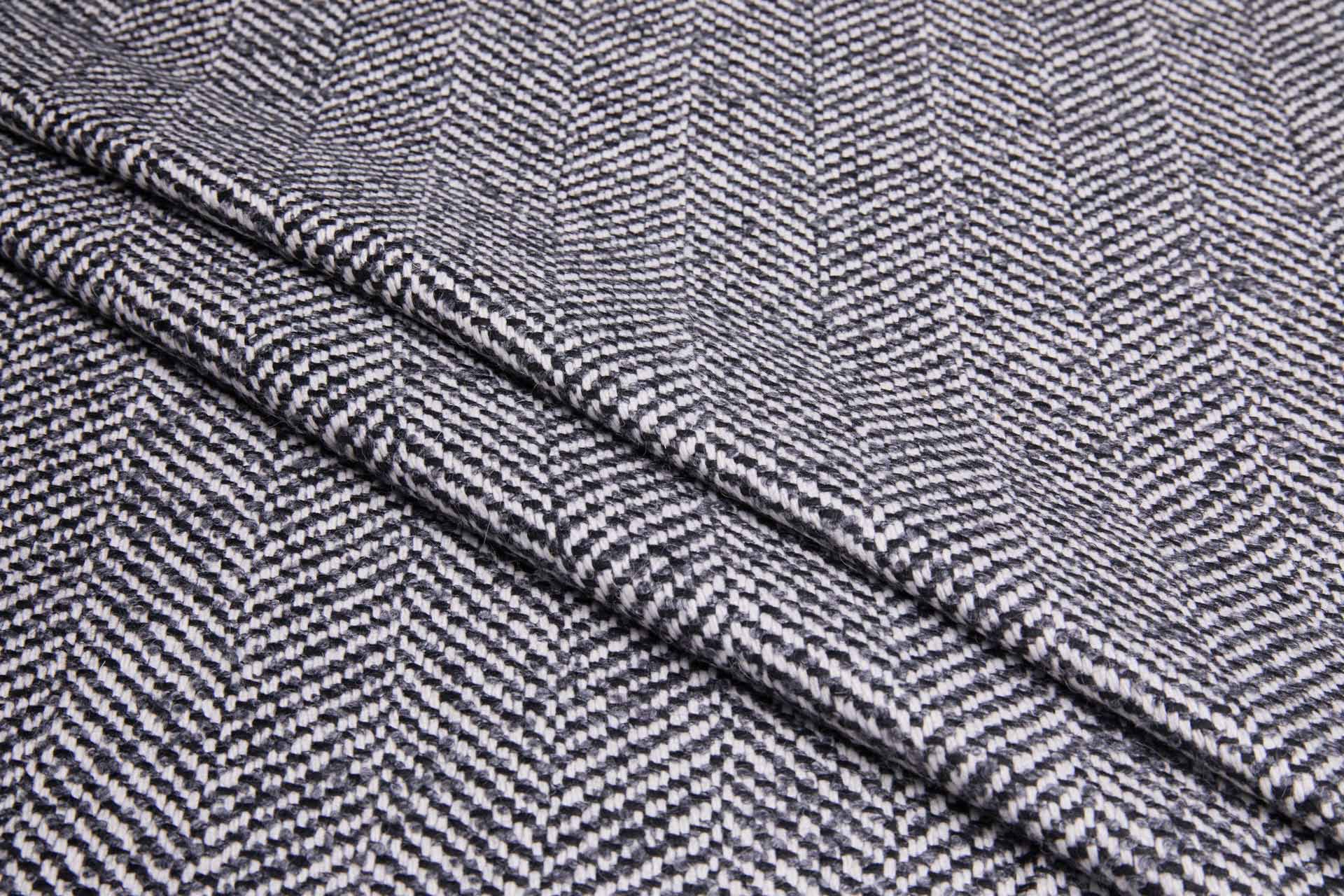 Chunky Herringbone Wool Coating - Black, Grey and Ecru fabric
