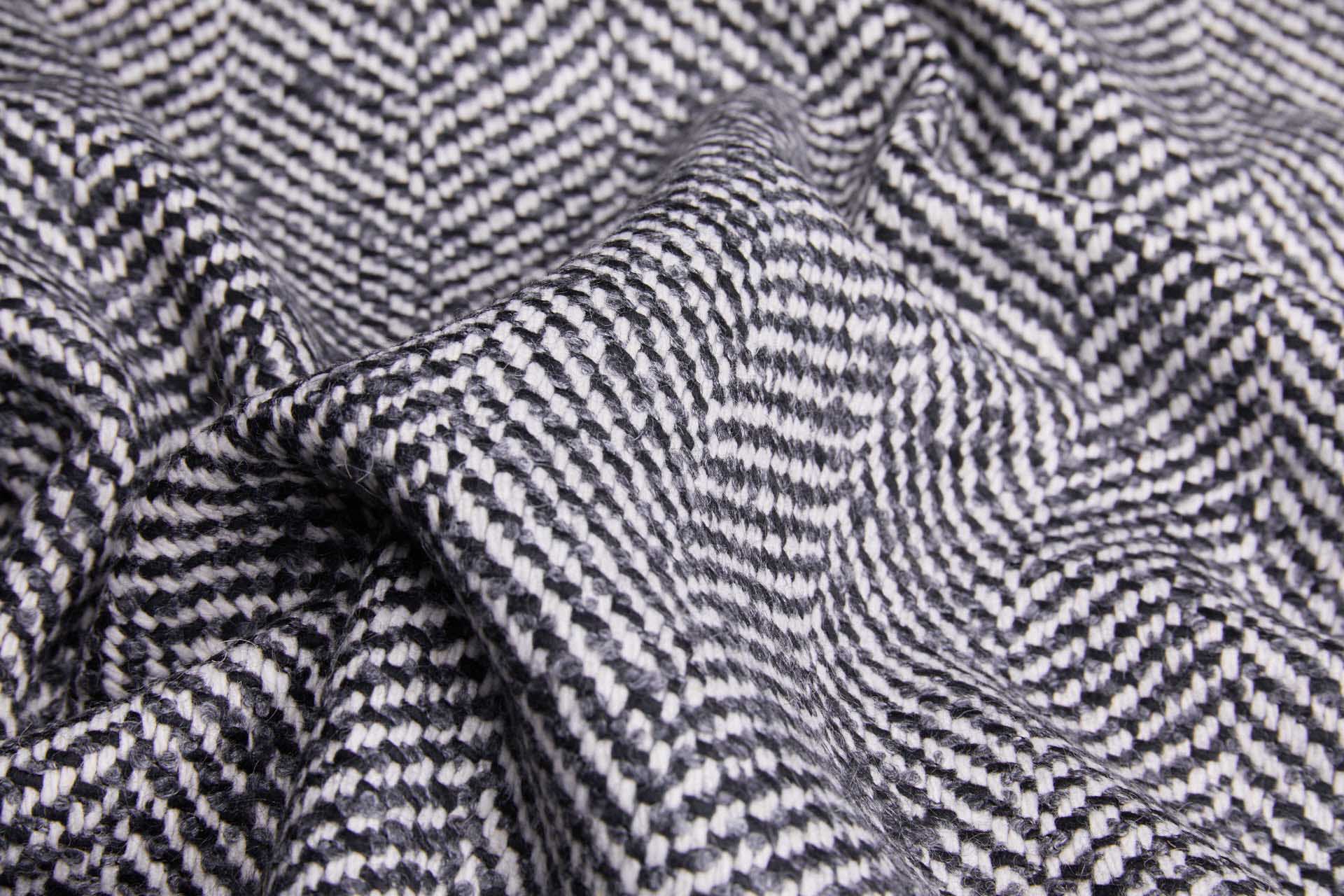 Chunky Herringbone Wool Coating - Black, Grey and Ecru fabric, image 3 of 5