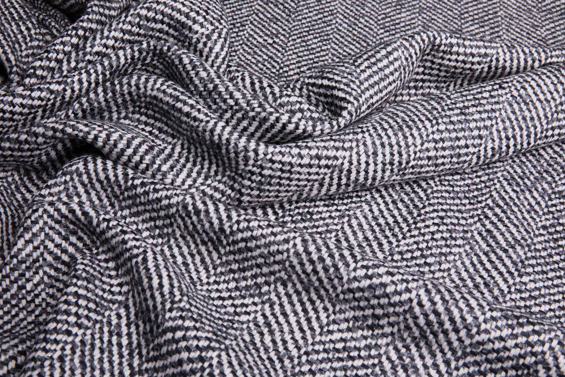 Chunky Herringbone Wool Coating - Black, Grey and Ecru fabric, image 2 of 5