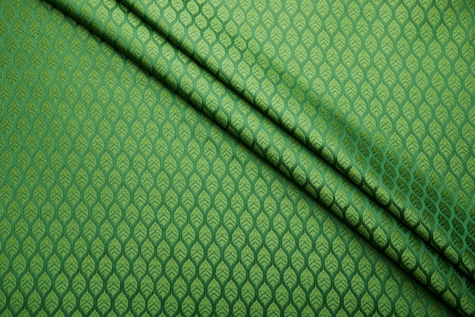 Banaras Brocade - Green / Green Leaves fabric, image 3 of 9