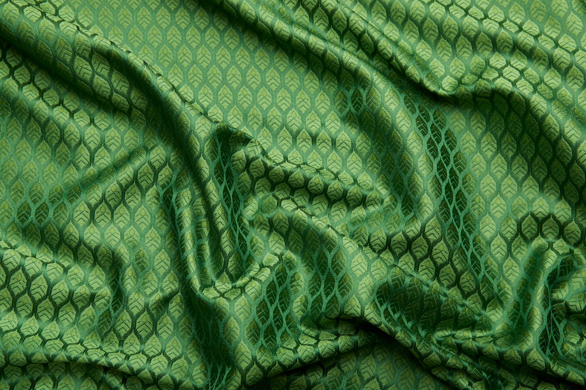 Banaras Brocade - Green / Green Leaves fabric, image 5 of 9