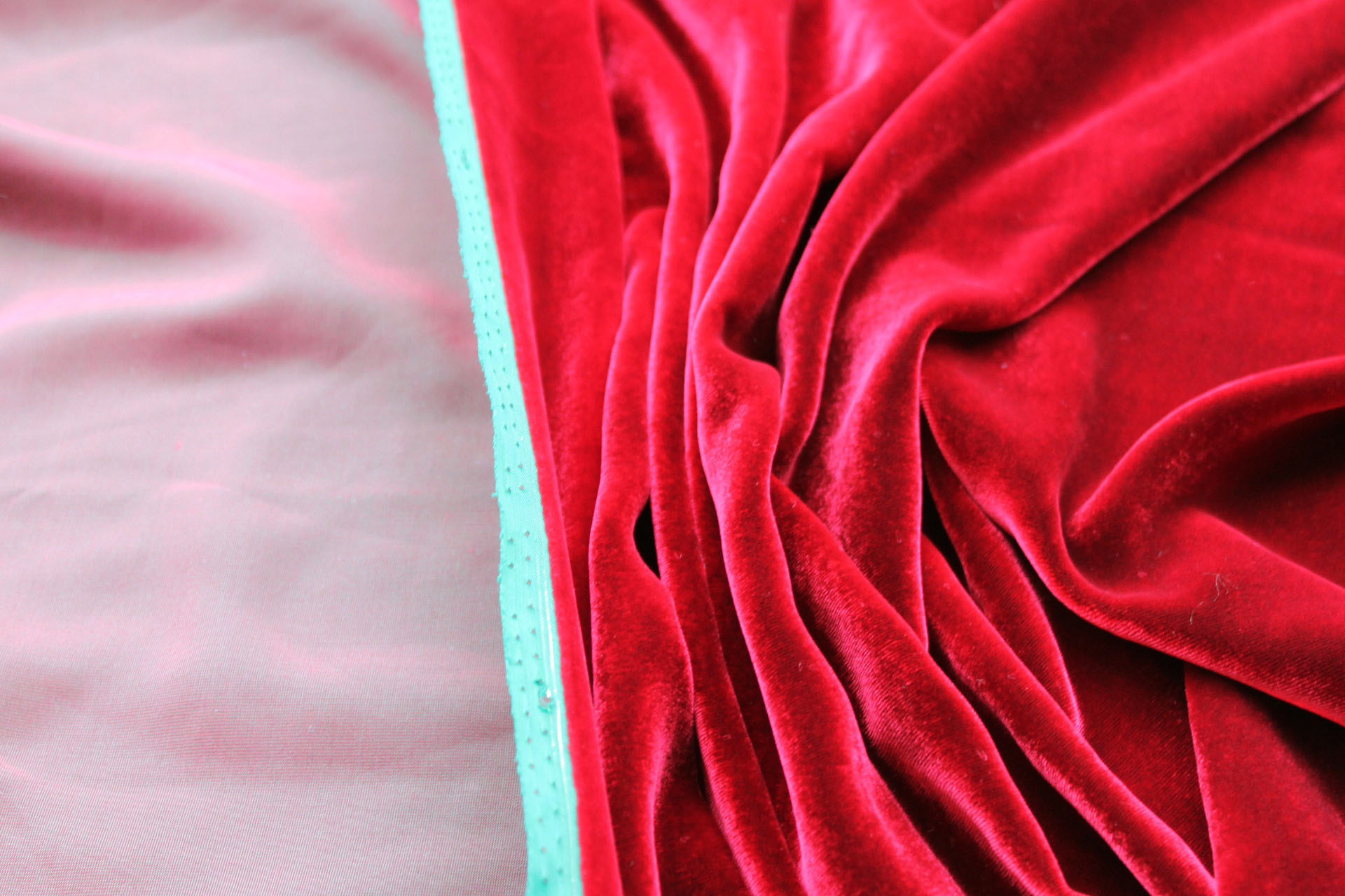 Silk Velvet - Red shot Green fabric, image 5 of 5