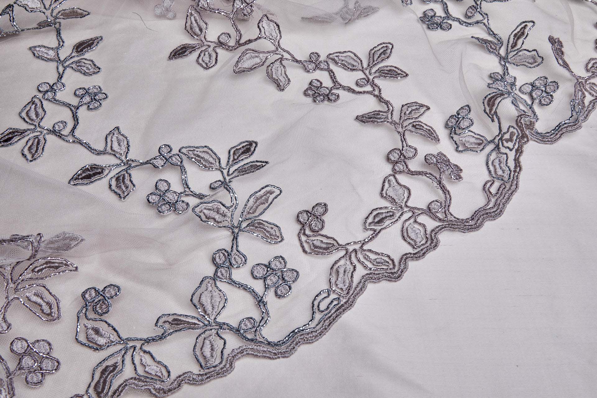 Mauve and Gunmetal Gimp Cord Embroidery on Illusion Tulle fabric, image 10 of 10