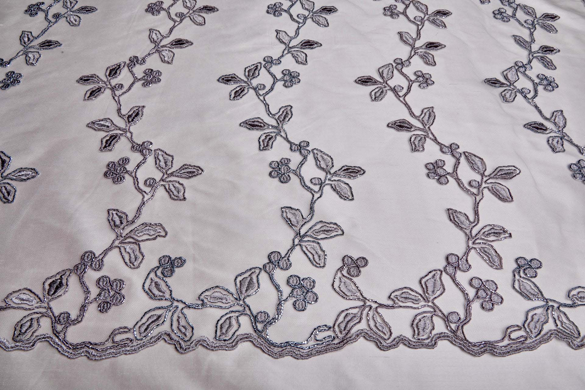 Mauve and Gunmetal Gimp Cord Embroidery on Illusion Tulle fabric, image 2 of 10