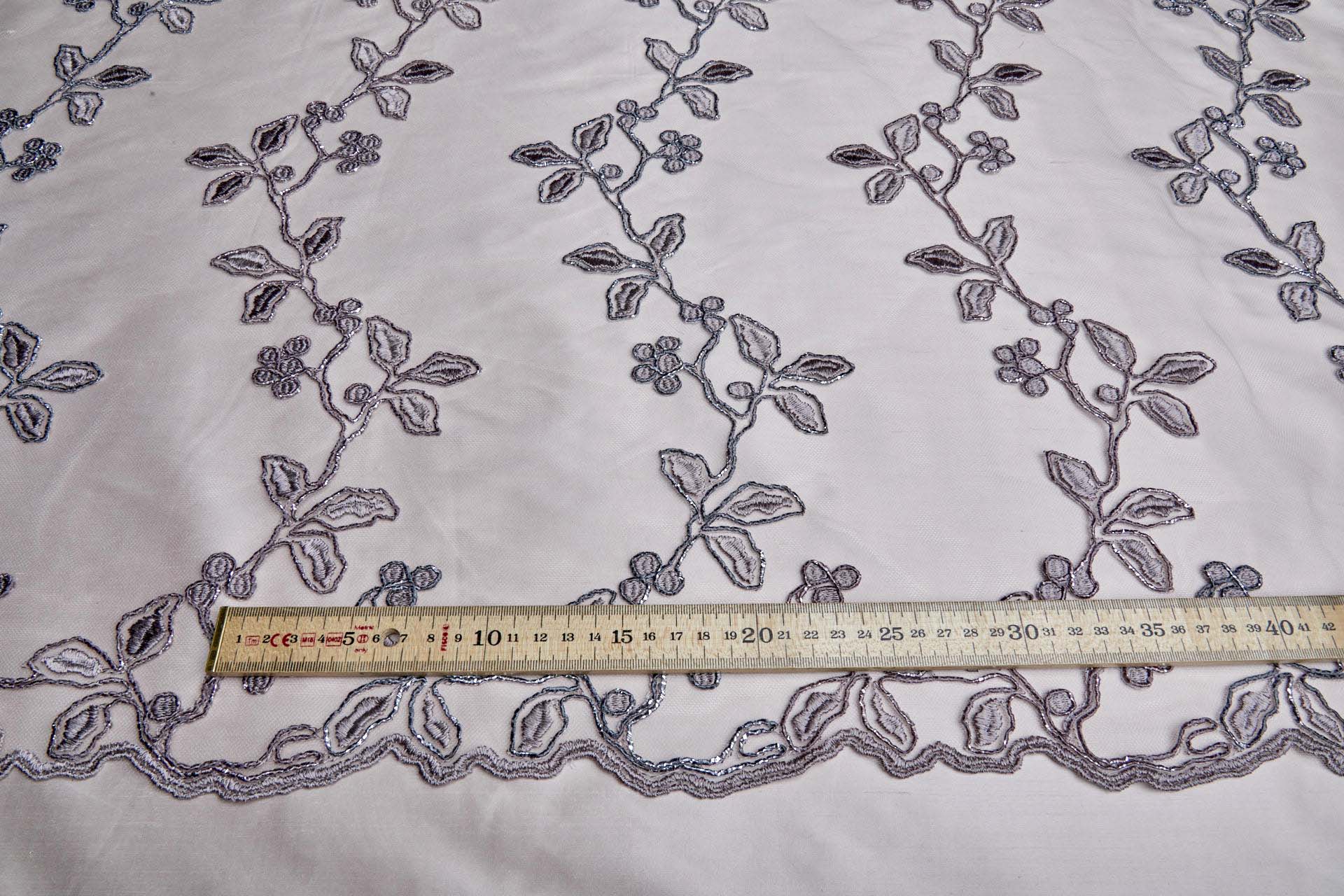 Mauve and Gunmetal Gimp Cord Embroidery on Illusion Tulle fabric, image 3 of 10