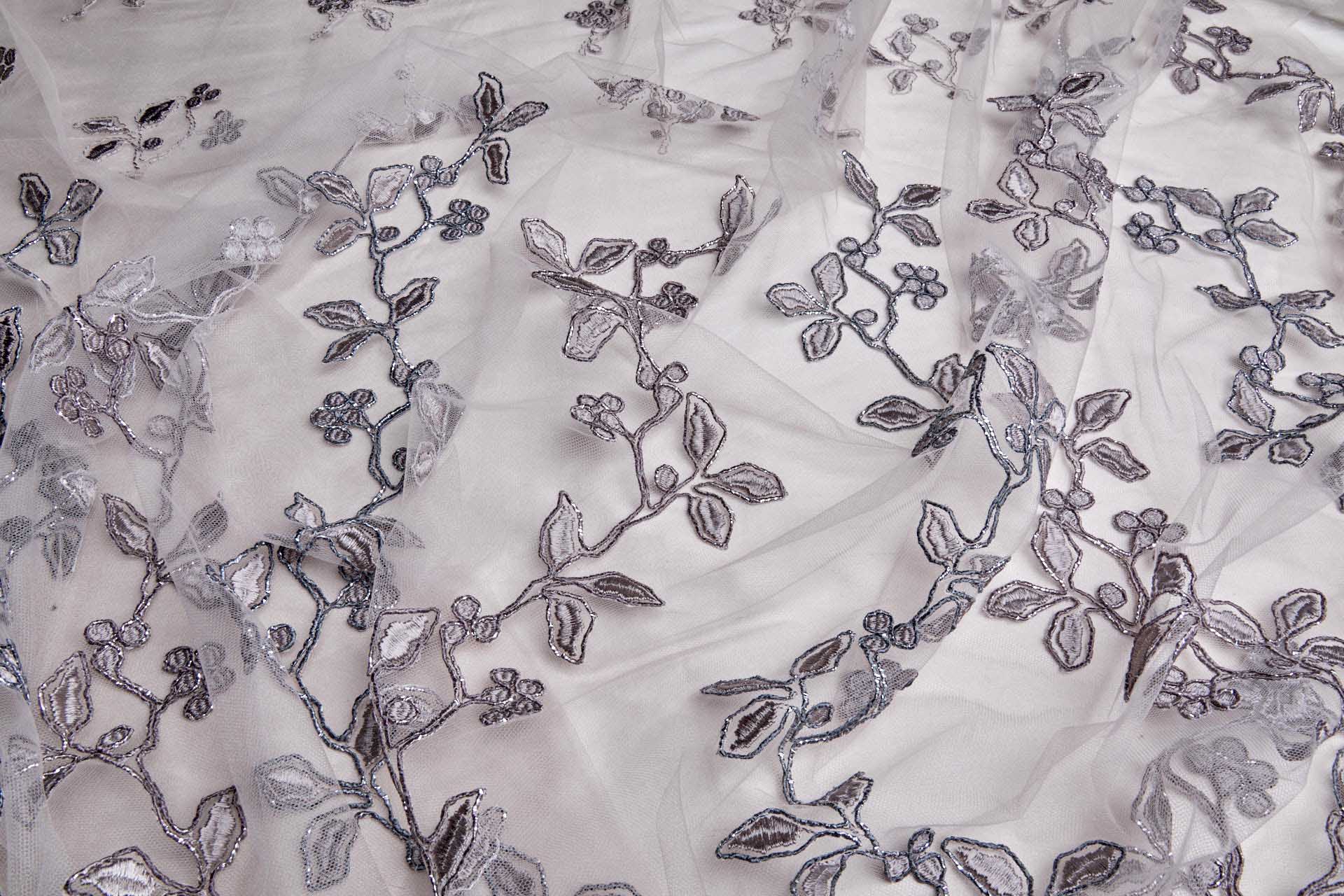 Mauve and Gunmetal Gimp Cord Embroidery on Illusion Tulle fabric, image 4 of 10