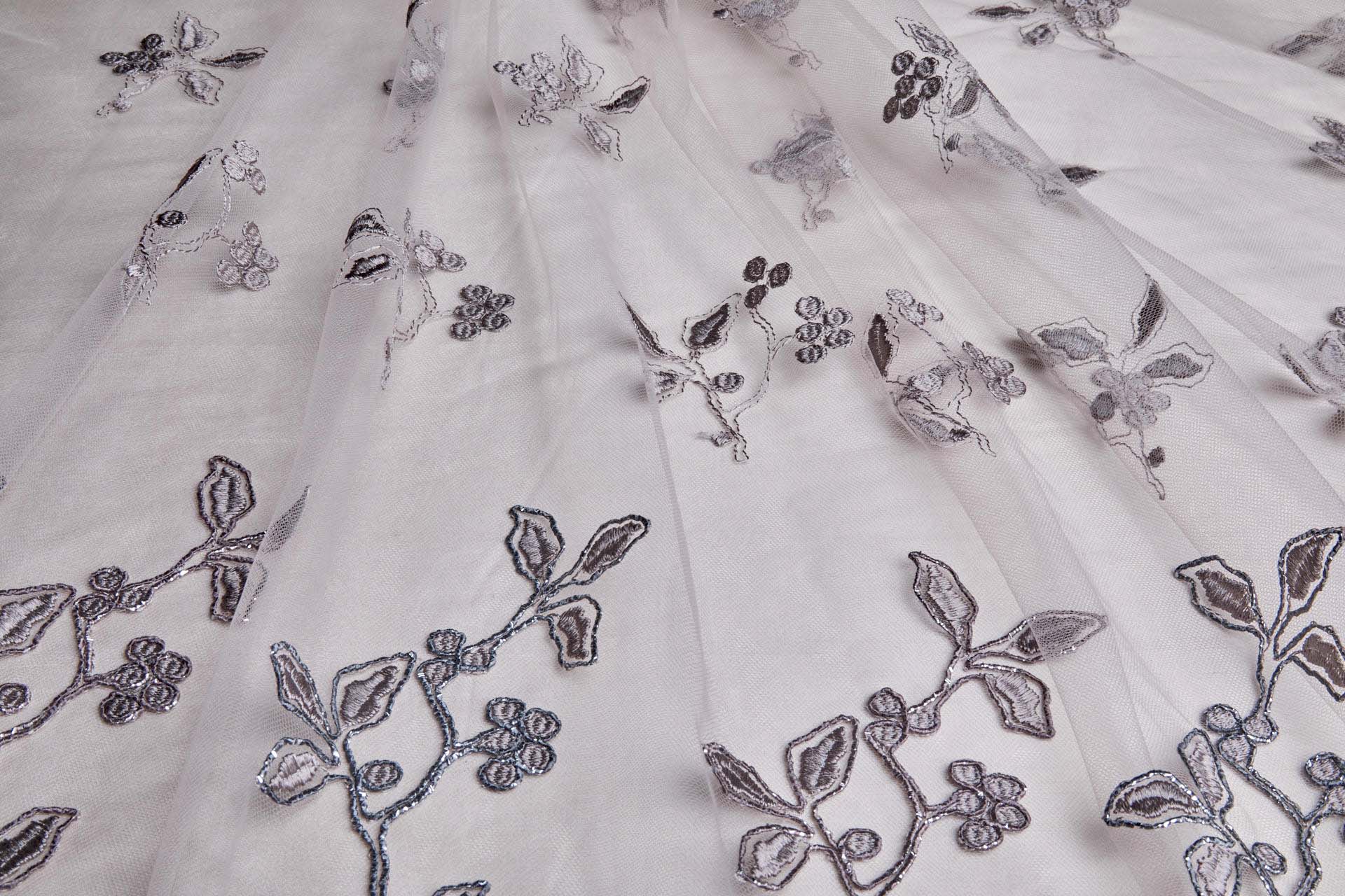 Mauve and Gunmetal Gimp Cord Embroidery on Illusion Tulle fabric, image 5 of 10