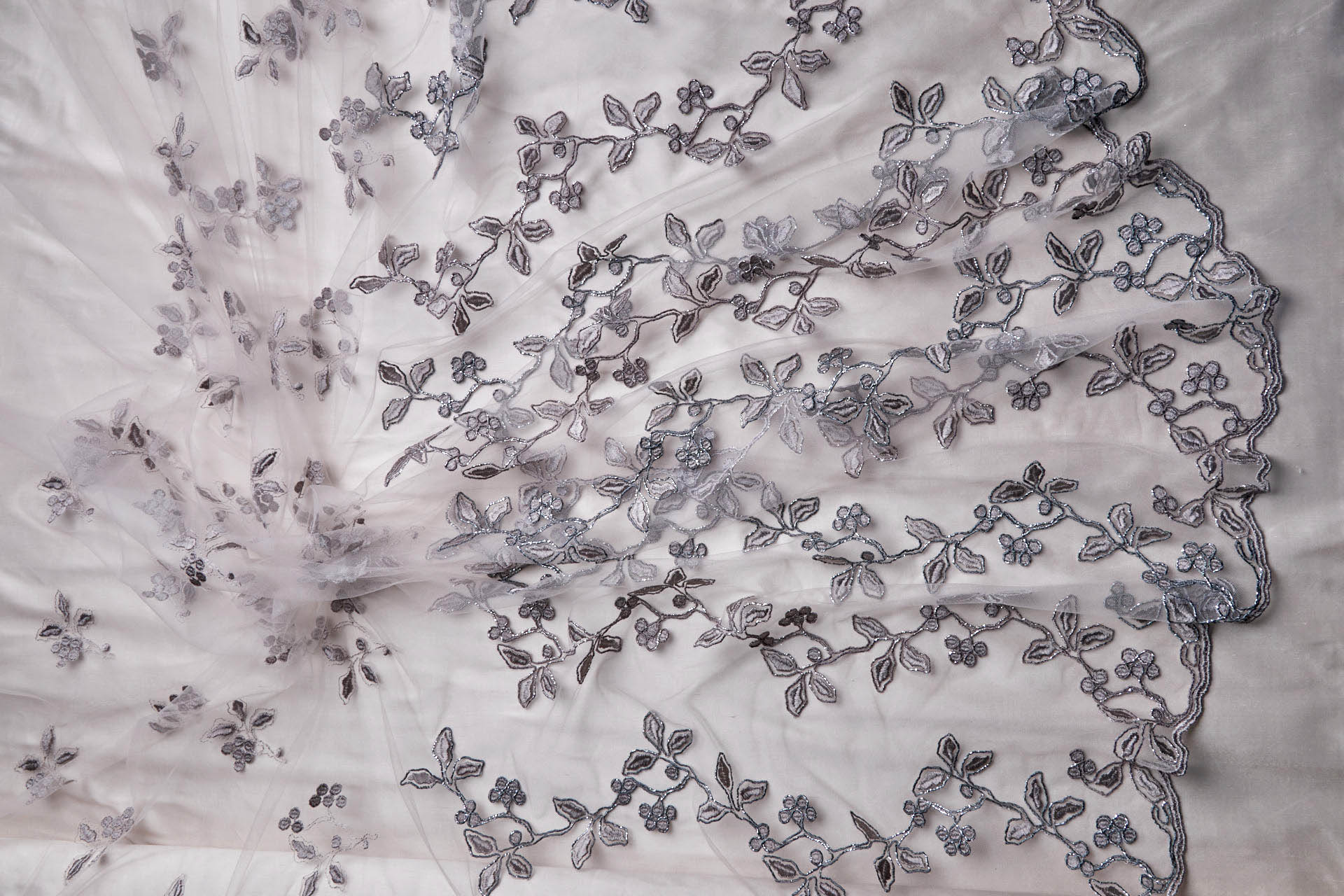 Mauve and Gunmetal Gimp Cord Embroidery on Illusion Tulle fabric, image 6 of 10
