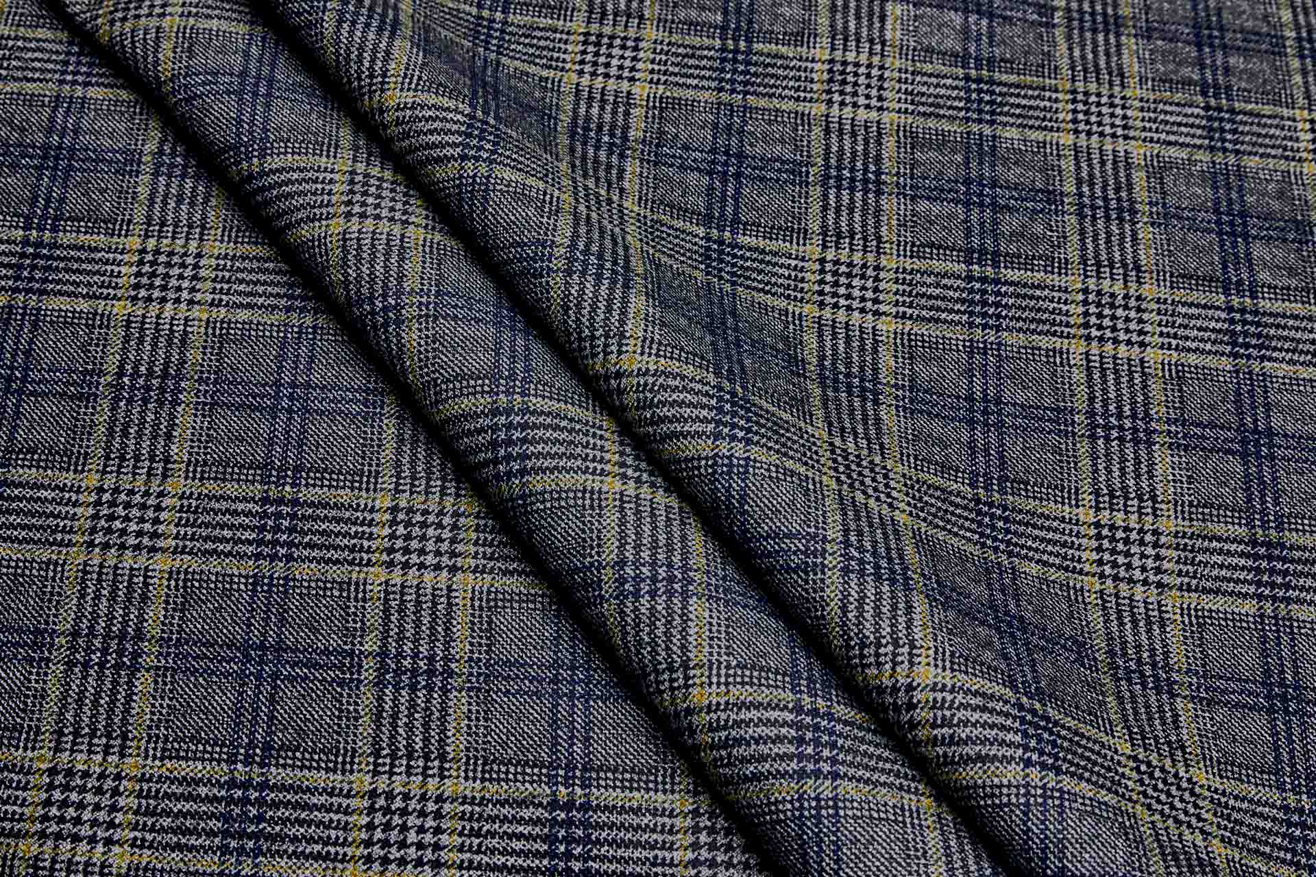 Checked Printed Piqué Cotton - Brown / Navy fabric