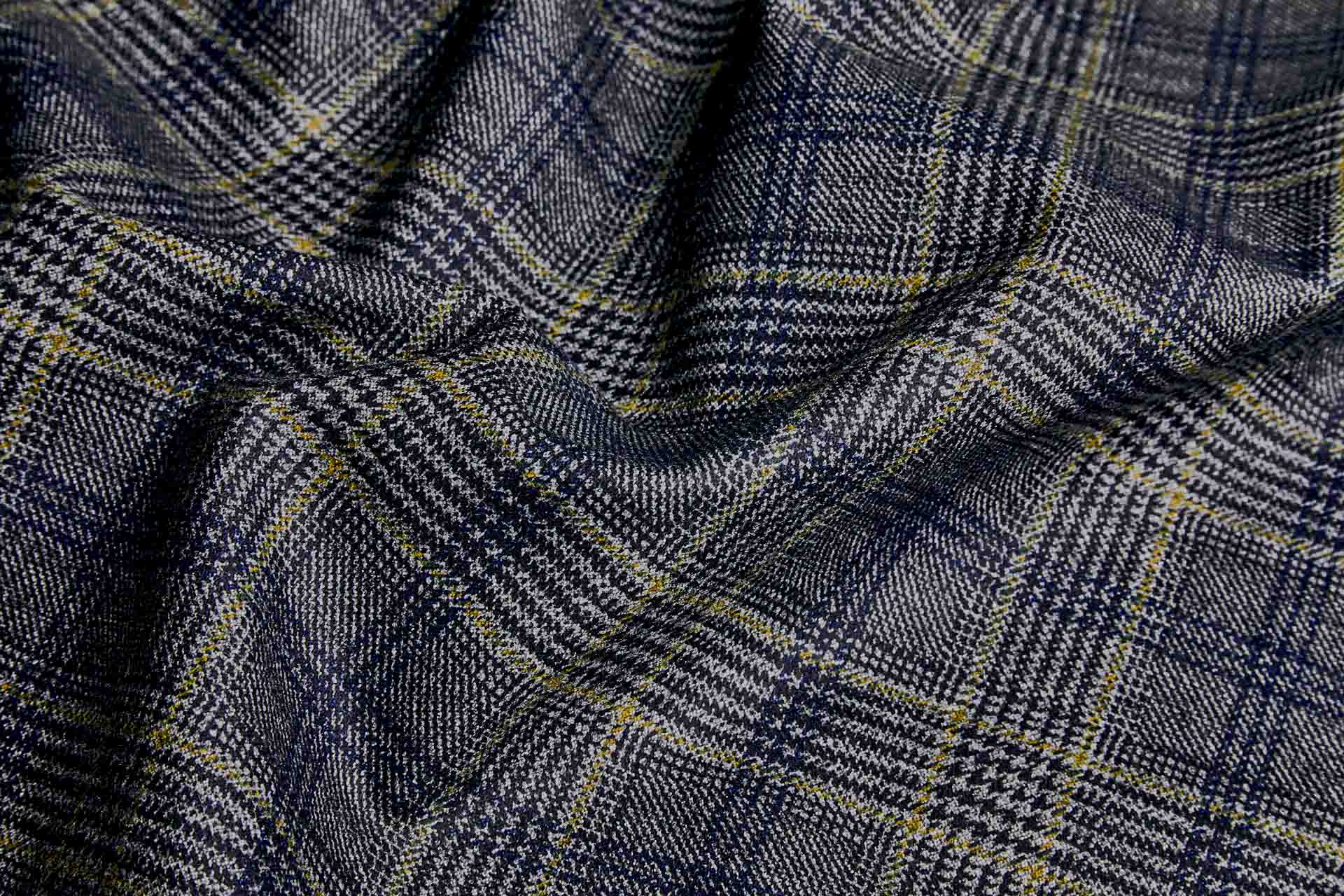 Checked Printed Piqué Cotton - Brown / Navy fabric, image 2 of 6