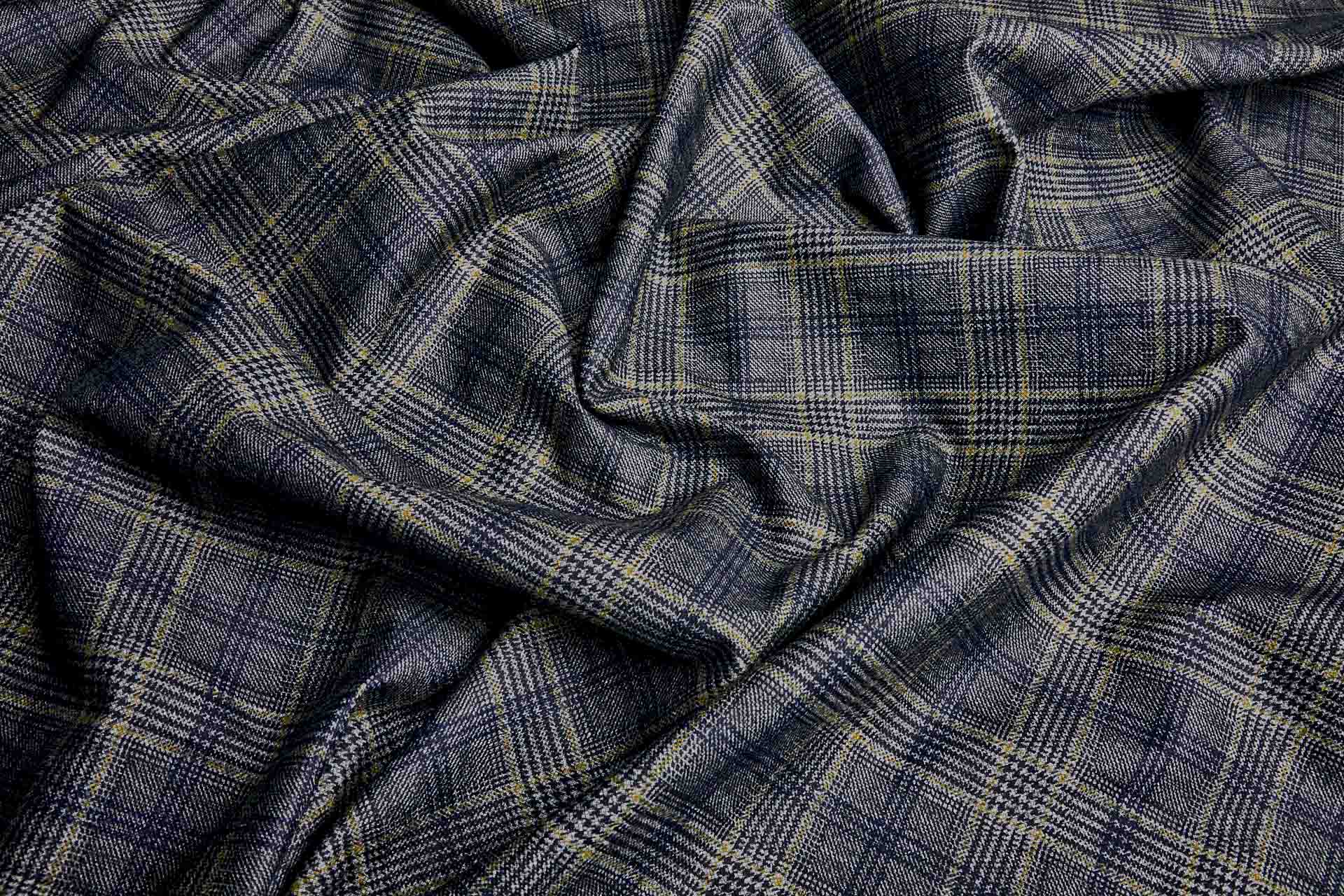 Checked Printed Piqué Cotton - Brown / Navy fabric, image 3 of 6