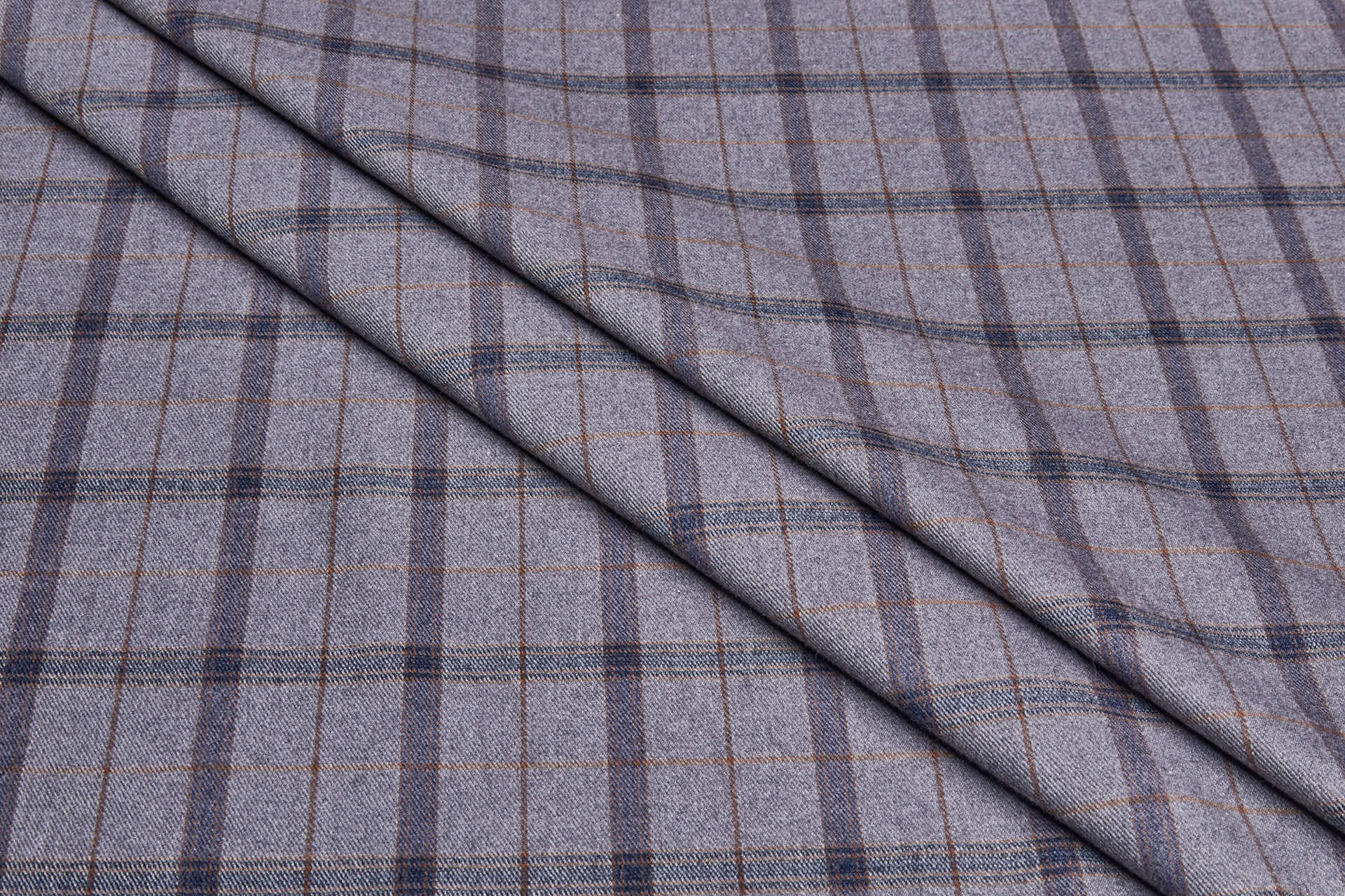 Stretch Flannel Check - Dark Grey, Navy, Brown fabric