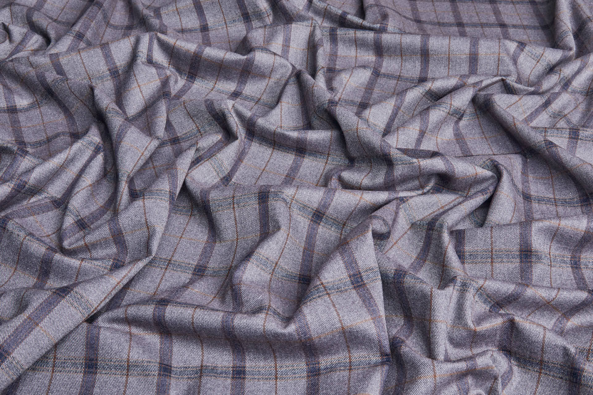 Stretch Flannel Check - Dark Grey, Navy, Brown fabric, image 2 of 7