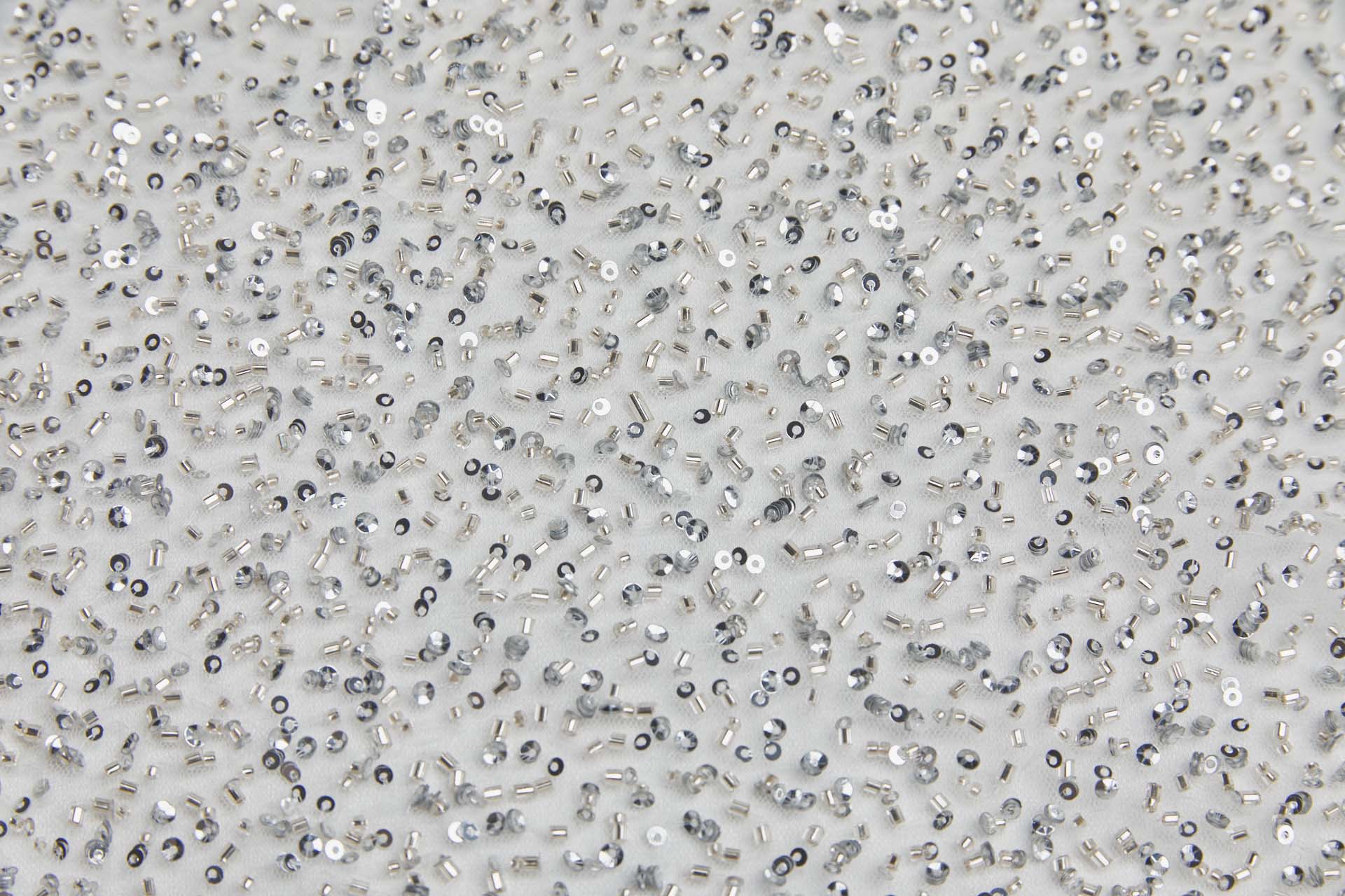 Silver Sequins and Micro Beads on Tulle fabric, image 3 of 6