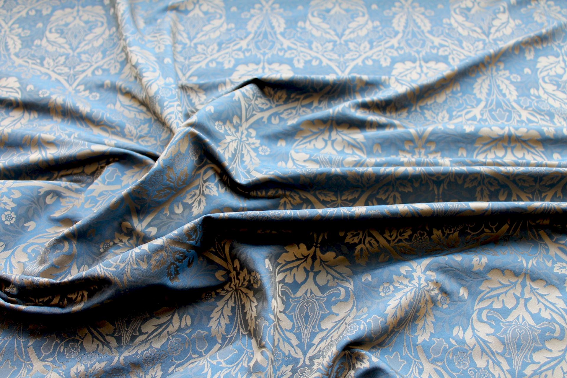 Rococco Silk Brocade - Blue and Gold fabric, image 7 of 10