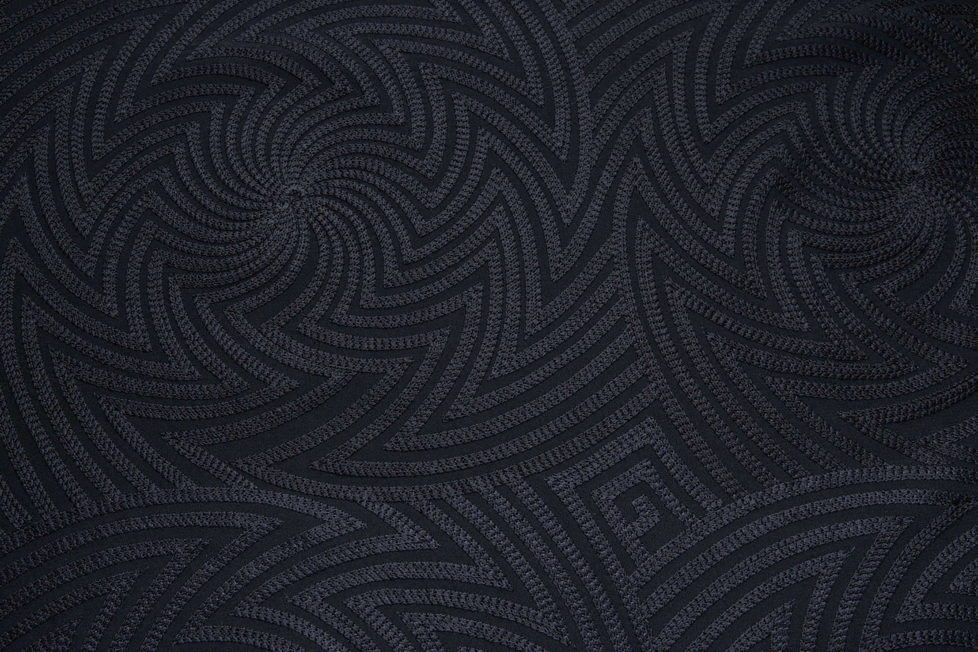 Black Zig-Zag Geometric Fractals Embroidery on Black Crepe fabric, image 9 of 10
