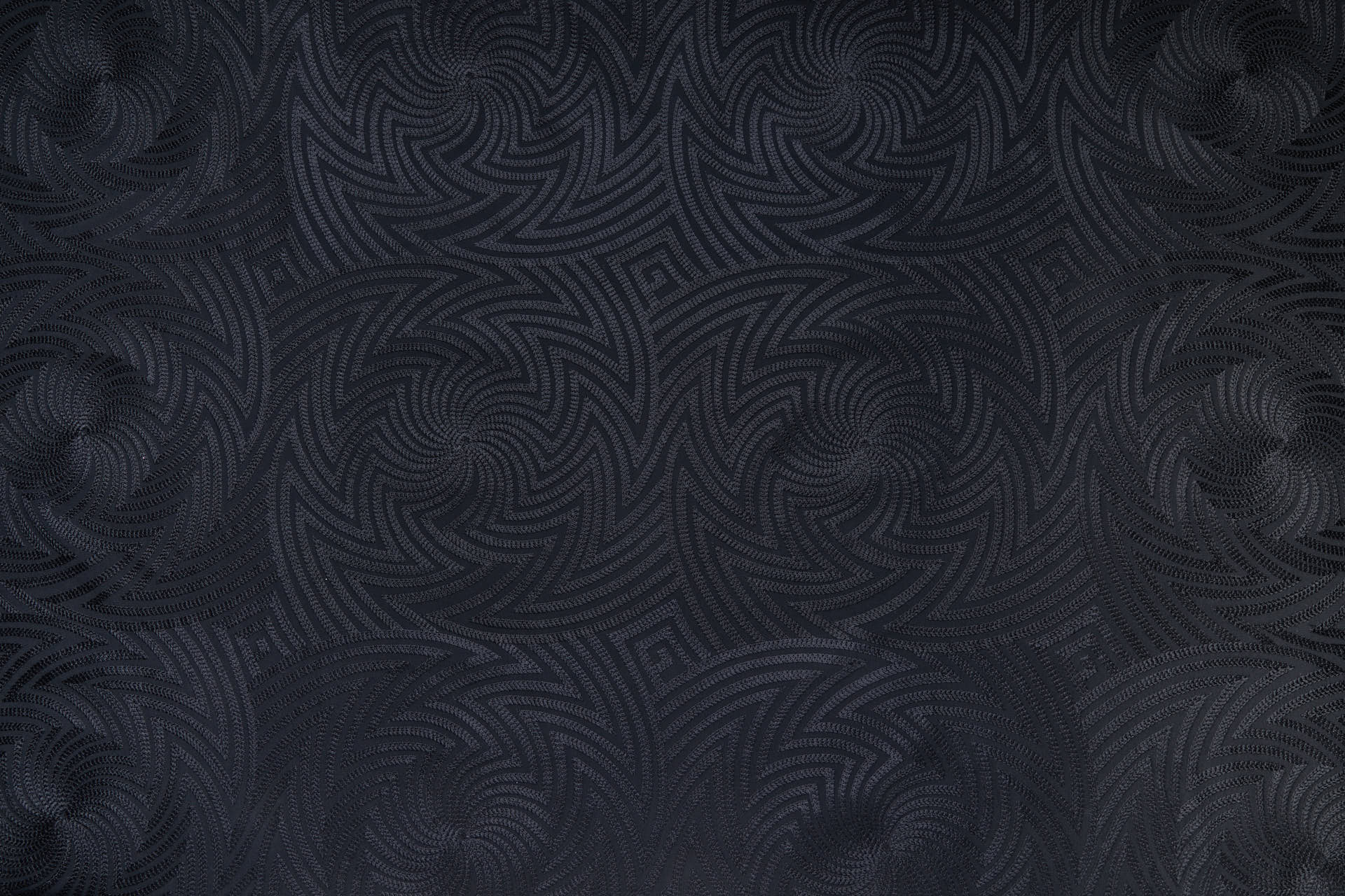 Black Zig-Zag Geometric Fractals Embroidery on Black Crepe fabric, image 7 of 10