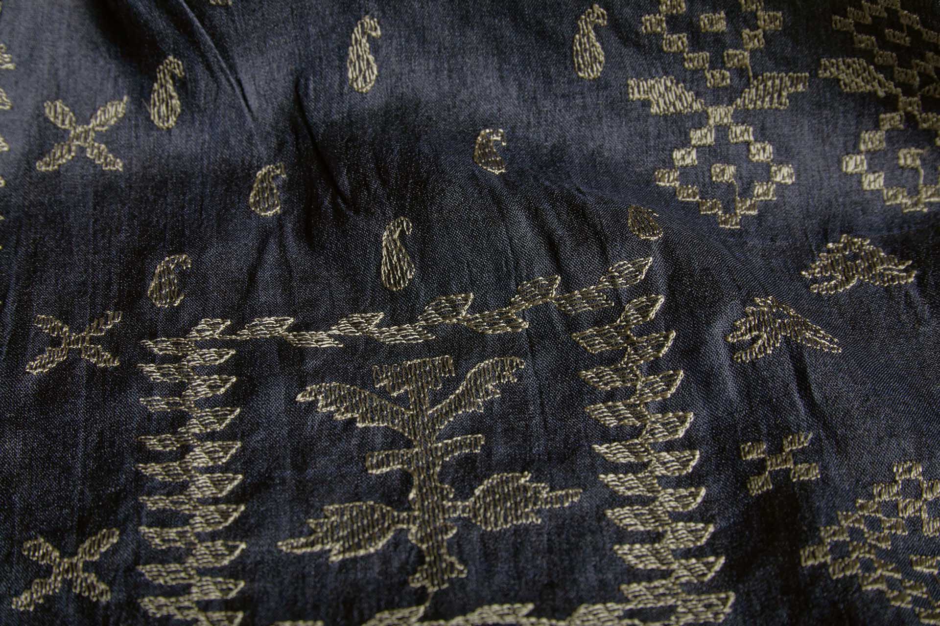 Border Style Kutch Embroidery on Navy Silk Tassar / Tussah fabric, image 2 of 10
