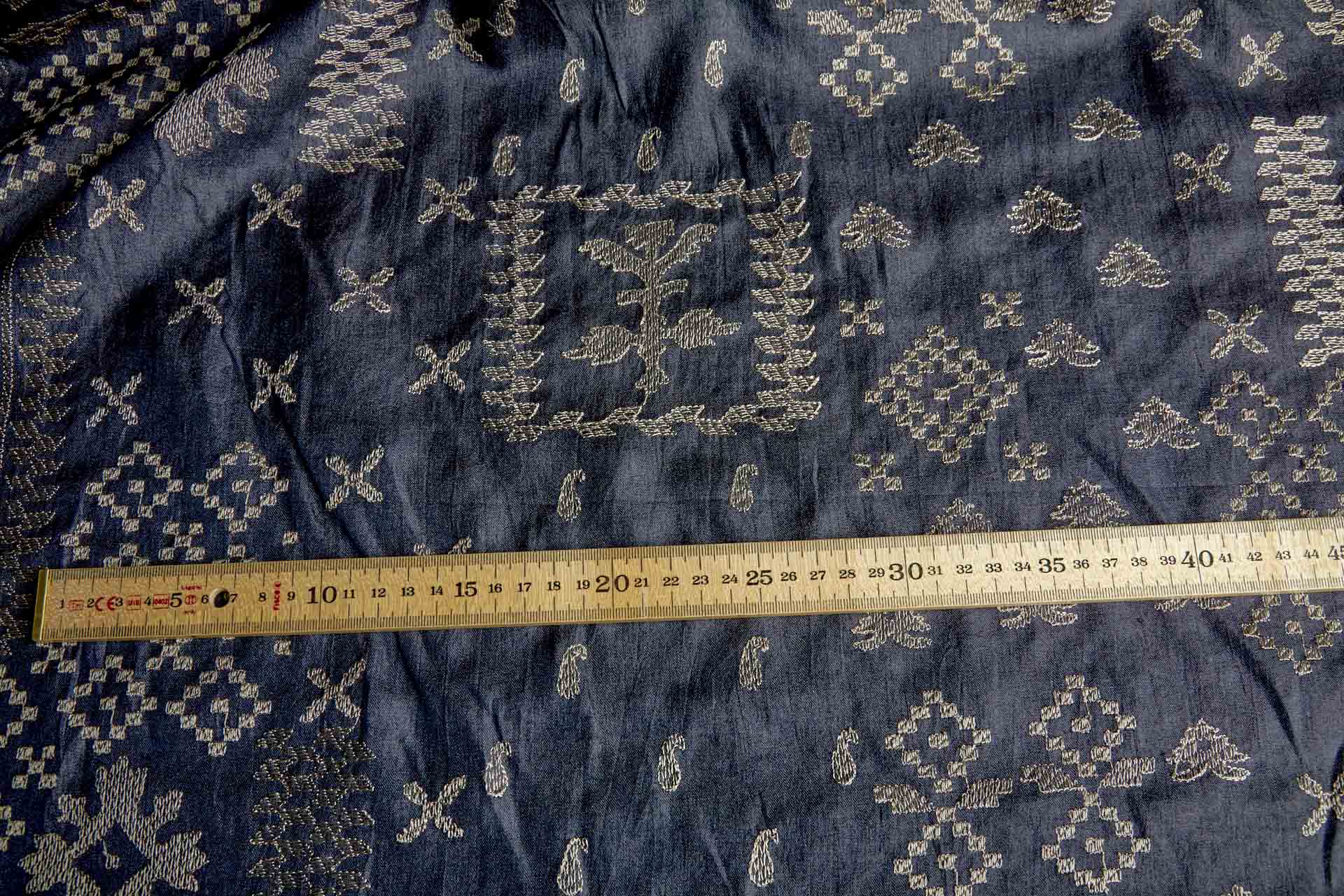 Border Style Kutch Embroidery on Navy Silk Tassar / Tussah fabric, image 4 of 10