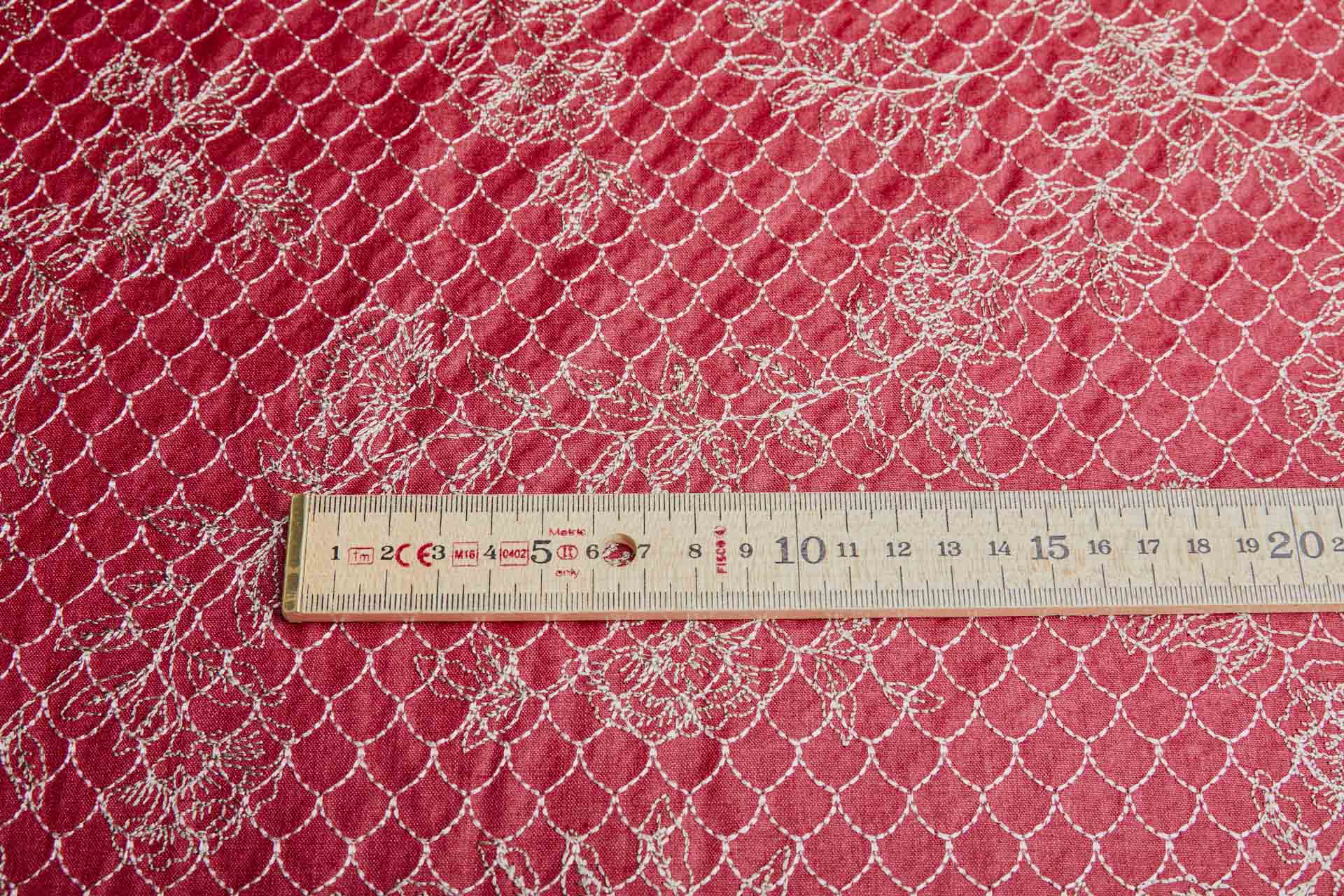 Scales and Flowers Embroidery in Berry Red Silk Tassar / Tussah fabric, image 4 of 7